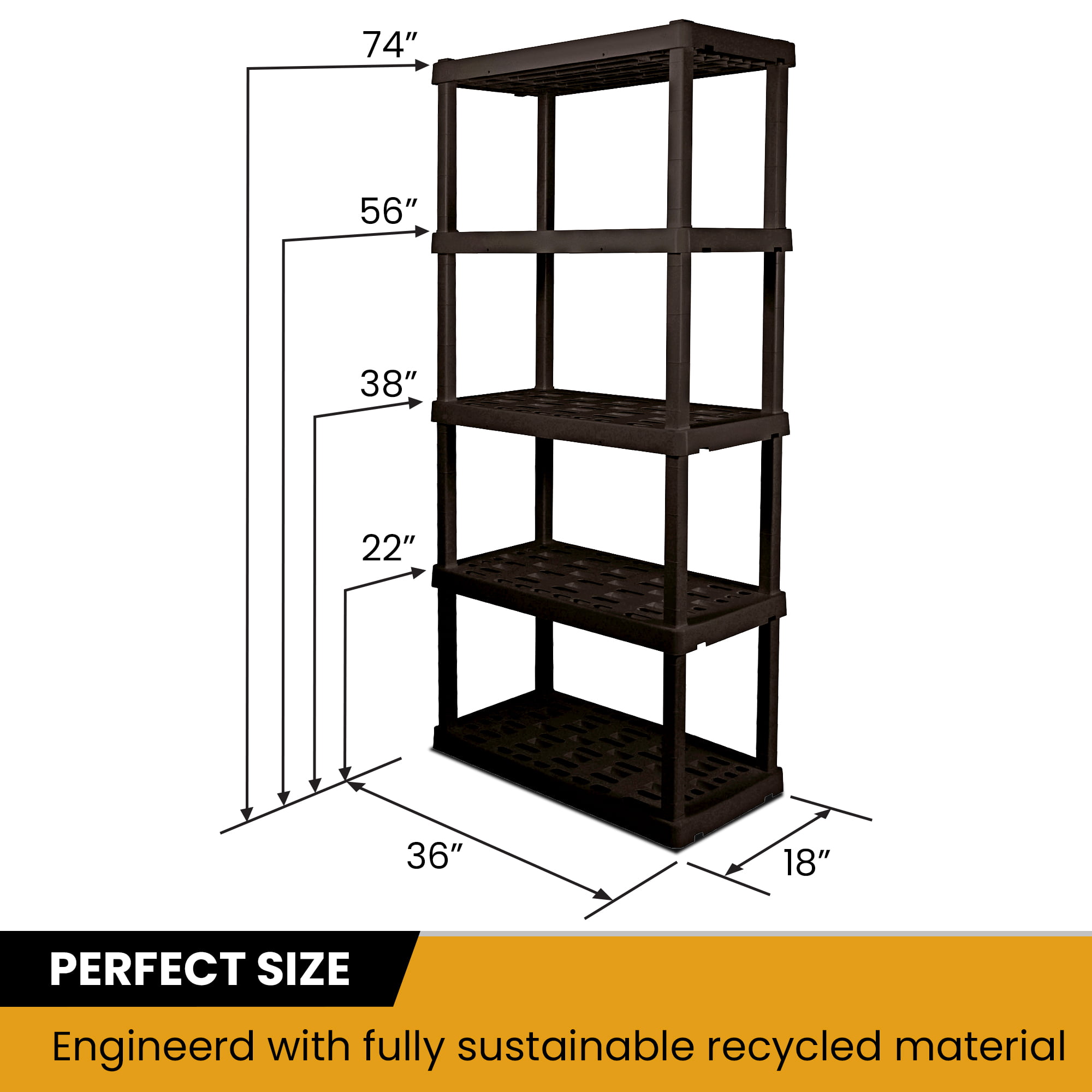 Hyper Tough 74″ H x 18″ D x 36″ W 5 Shelf Plastic Garage Shelves. Pack of 2 Storage Shelving. Black 750 lbs Capacity
