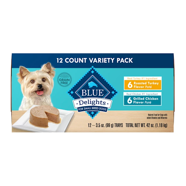 Blue Buffalo Divine Delights Variety Pack with Roasted Turkey and Grilled Chicken Wet Dog Food. 3.5 oz.. Count of 12
