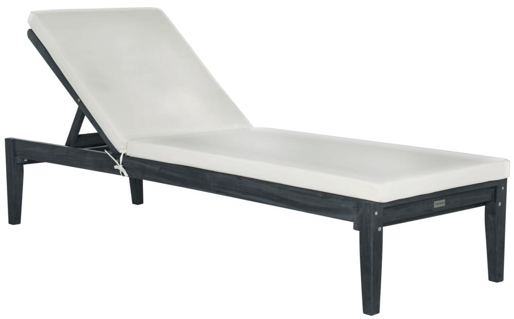 Safavieh Del Mar Dark Slate Gray Wood Frame Stationary Chaise Lounge Chair(s) with Off-white Cushioned Seat