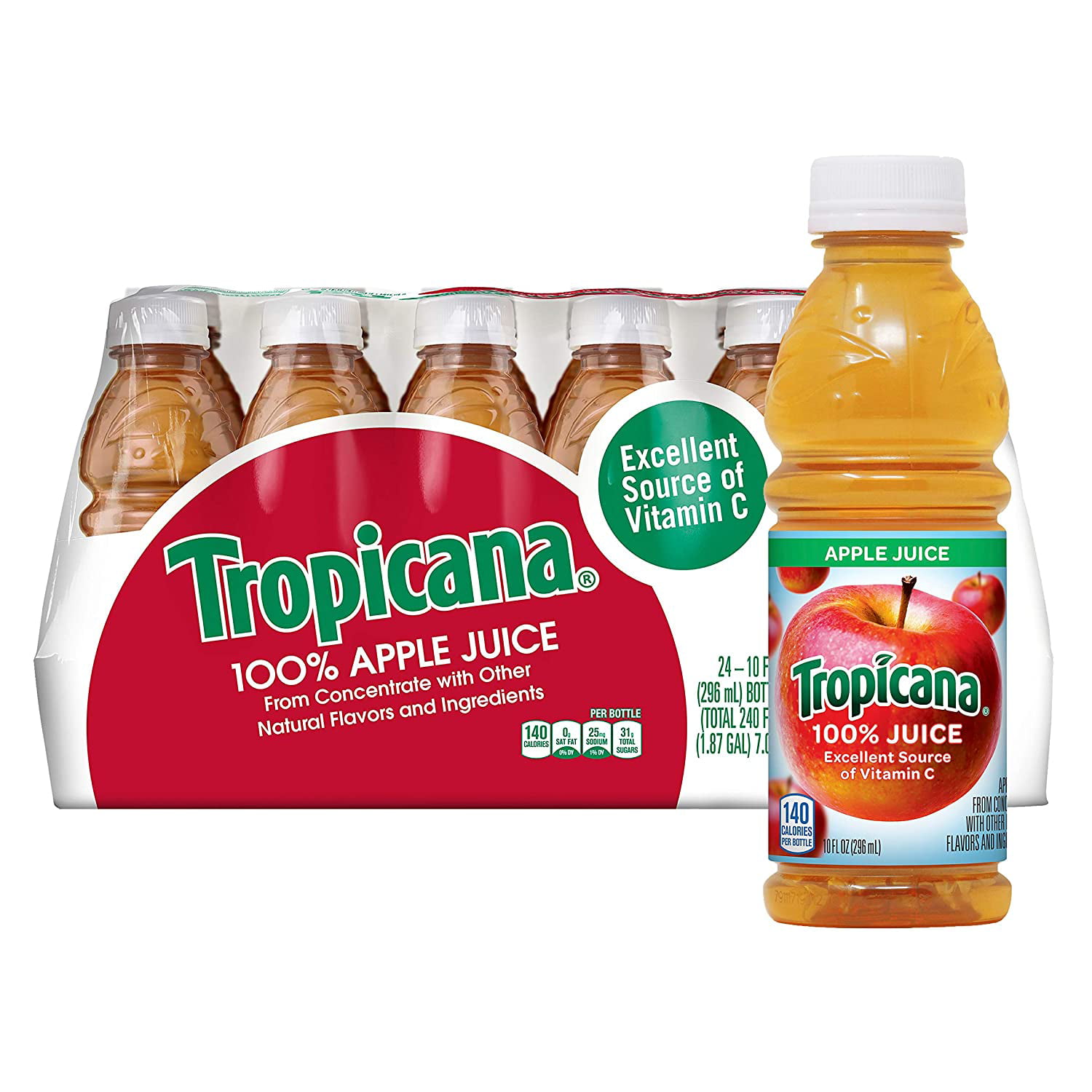 Tropicana 100% Juice Apple. 10oz Bottle. 24/Carton