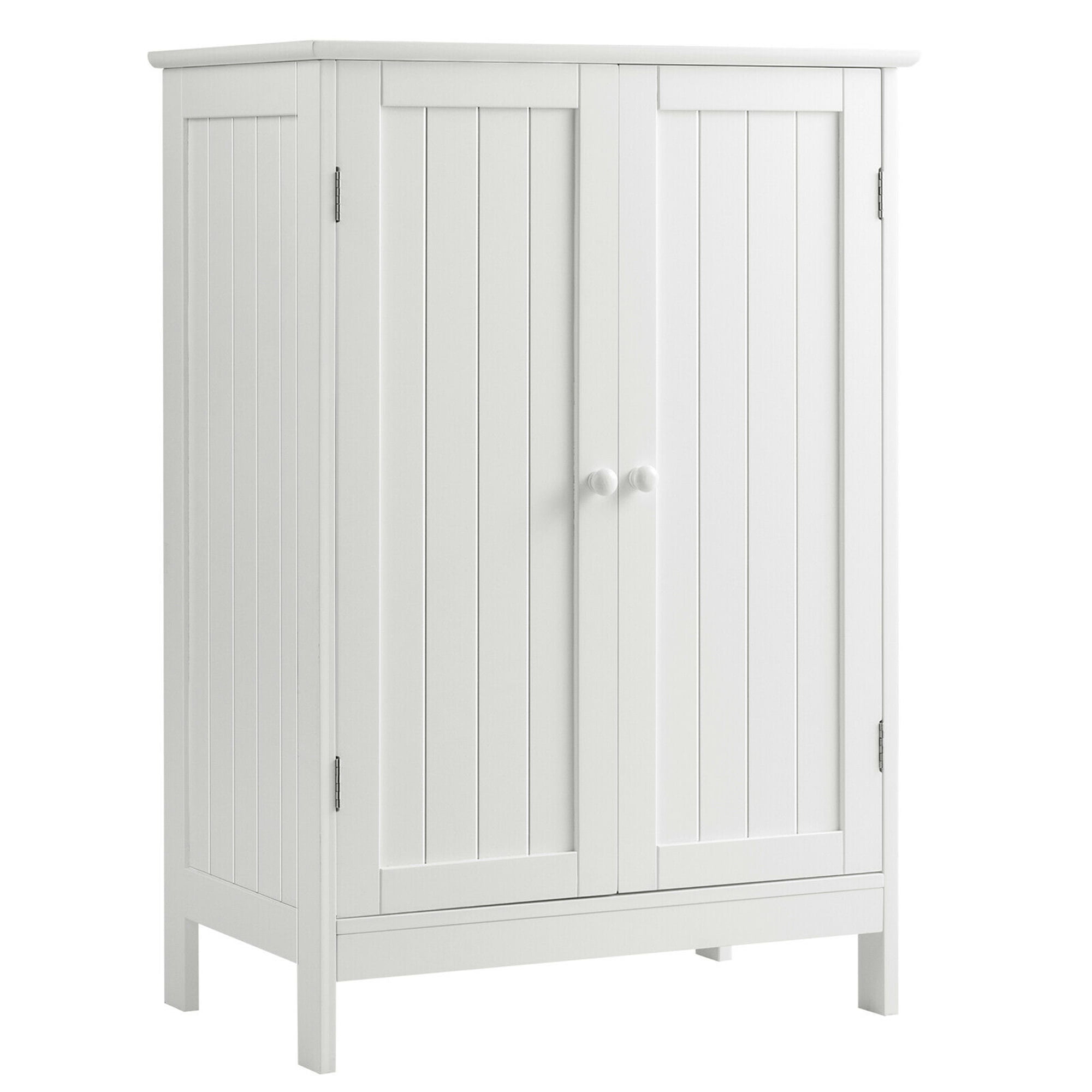 Gymax Bathroom Floor Storage Cabinet Double Door Kitchen Cupboard Shoe Cabinet White