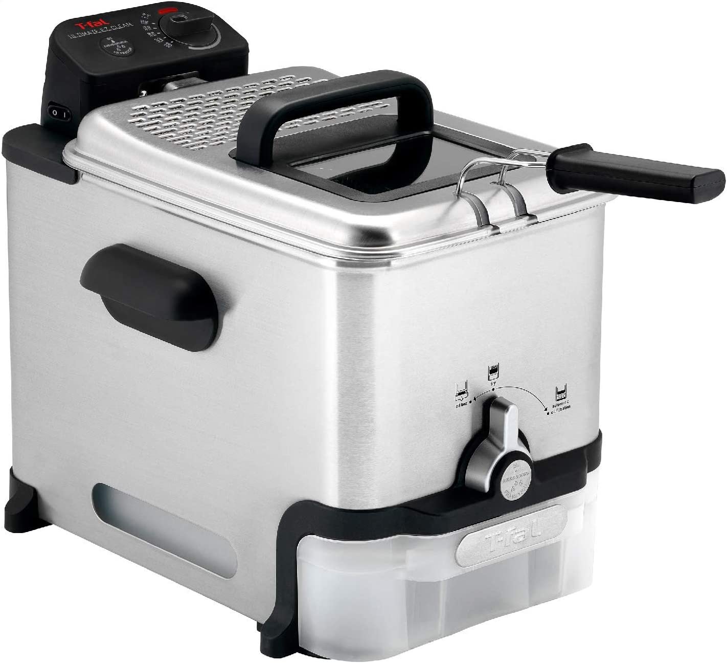 T-fal Deep Fryer with Basket. Stainless Steel. Easy to Clean Deep Fryer. Oil Filtration. 2.6-Pound. Silver. Model FR8000