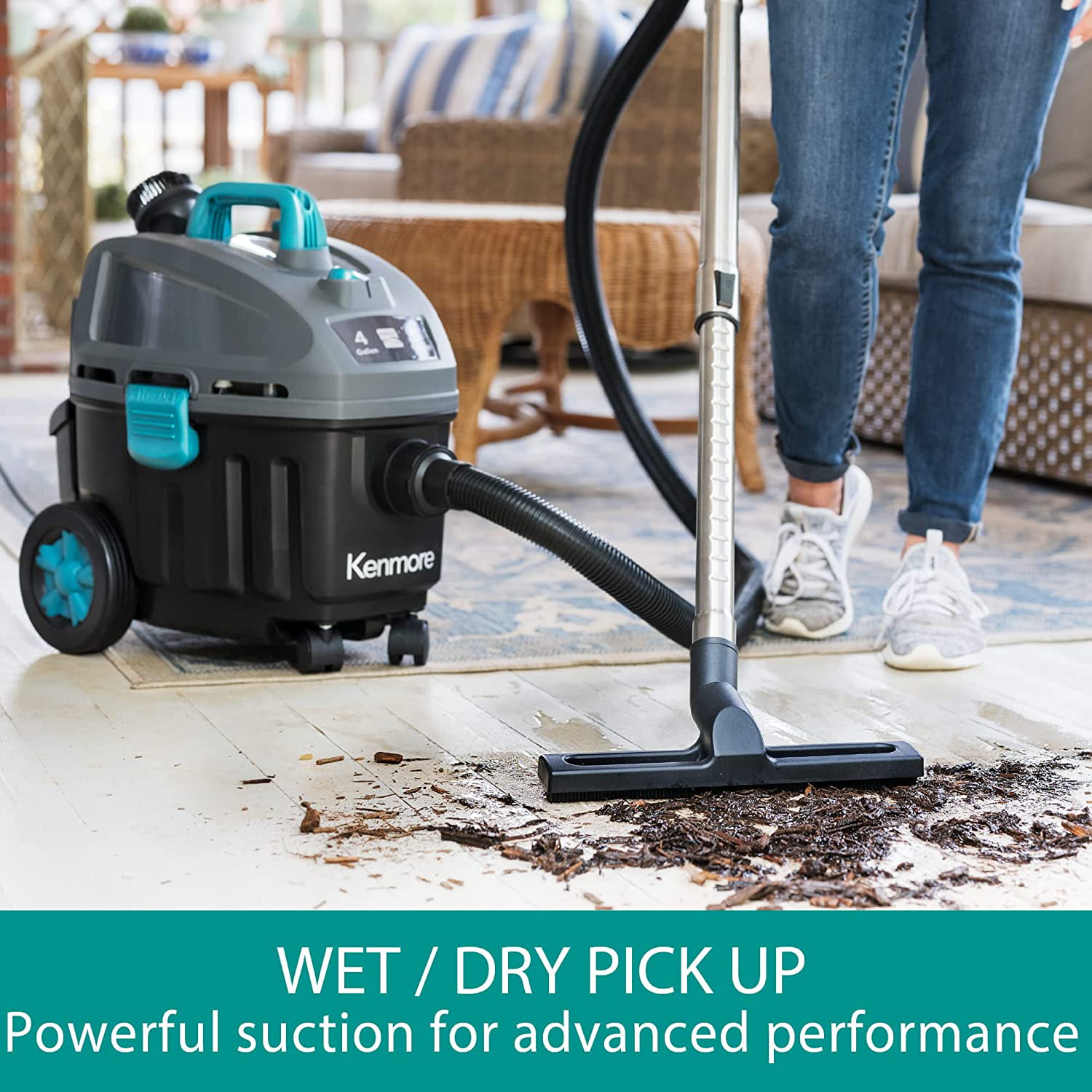 Kenmore KW3050 Wet Dry Canister Shop Vacuum. 4 Gallon 5 Peak HP 2-Stage Motor. 120 Volts. 21.6lbs. Black