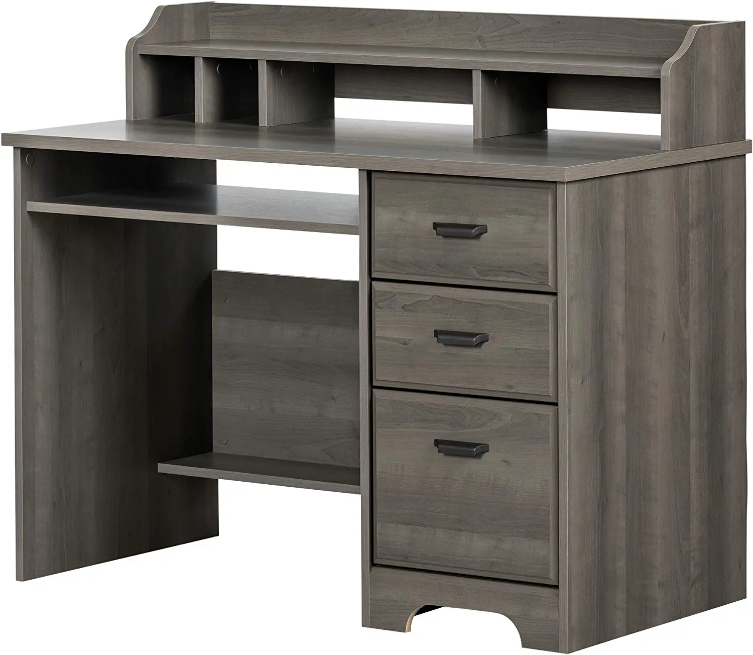 South Shore 12108 Rectangular 3 -Drawer Computer Desk with Hutch in Gray Maple