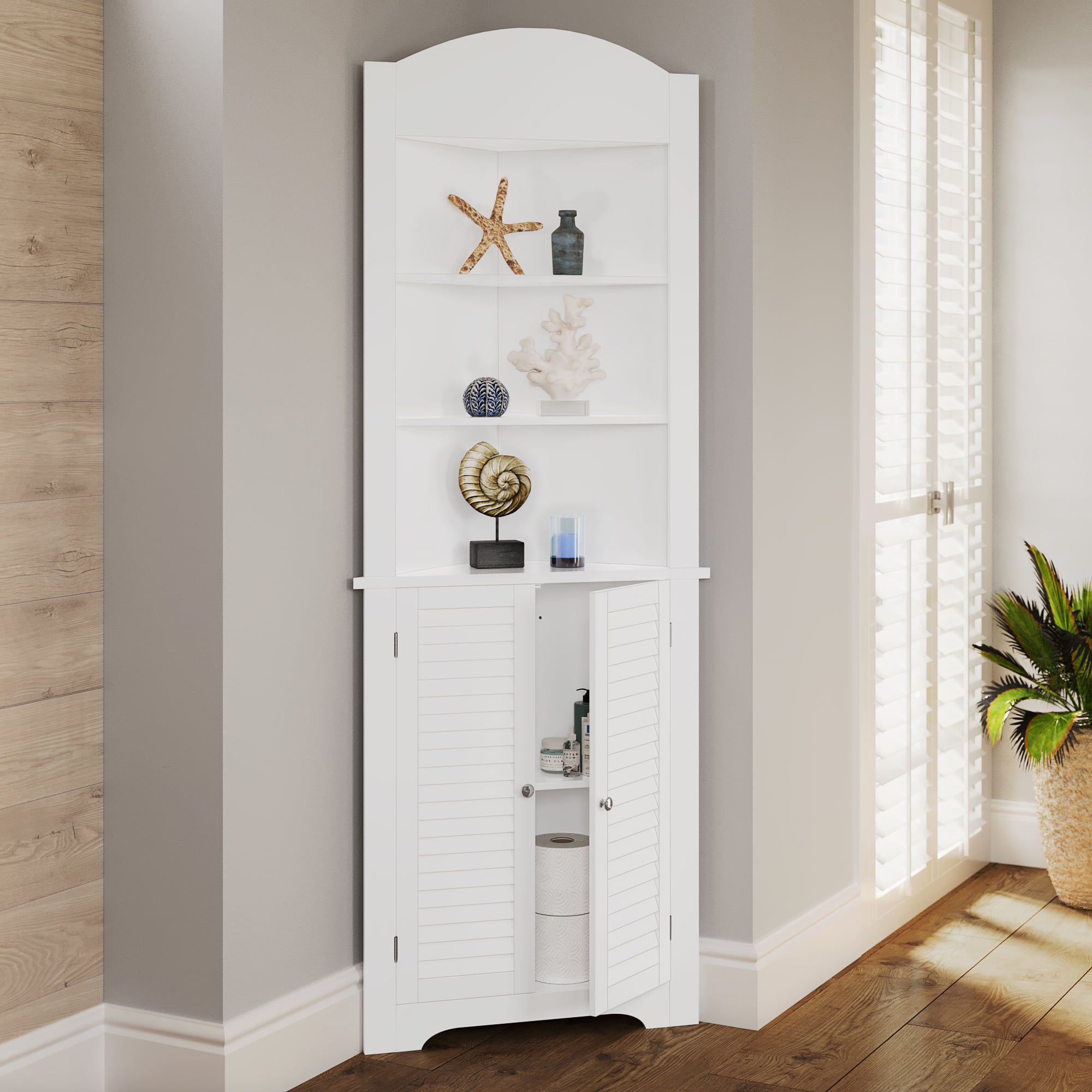 RiverRidge Home Ellsworth Collection - Tall Corner Storage Cabinet. White