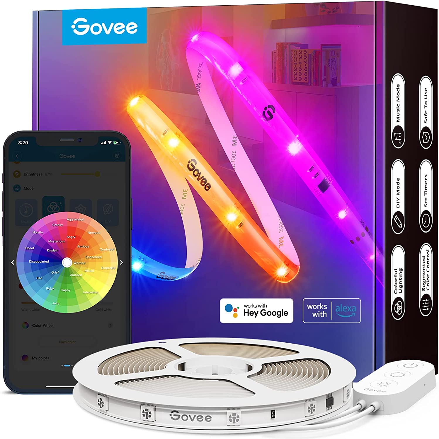 Govee RGBIC LED Strip Lights. 32.8ft WiFi LED Lights Work with Alexa and Google Assistant. Smart LED Strips App Control. DIY. Music Sync. Color Changing LED Lights for Bedroom. TV. Indoor. Christmas