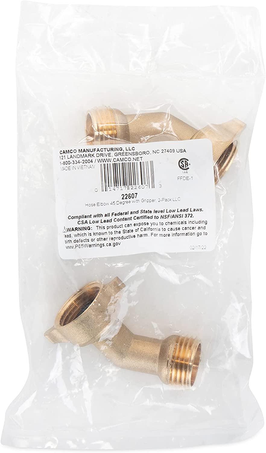 Camco 45 Degree Hose Elbow. Eliminates Stress and Strain On RV Water Intake Hose Fittings. 2-Pack (22607)