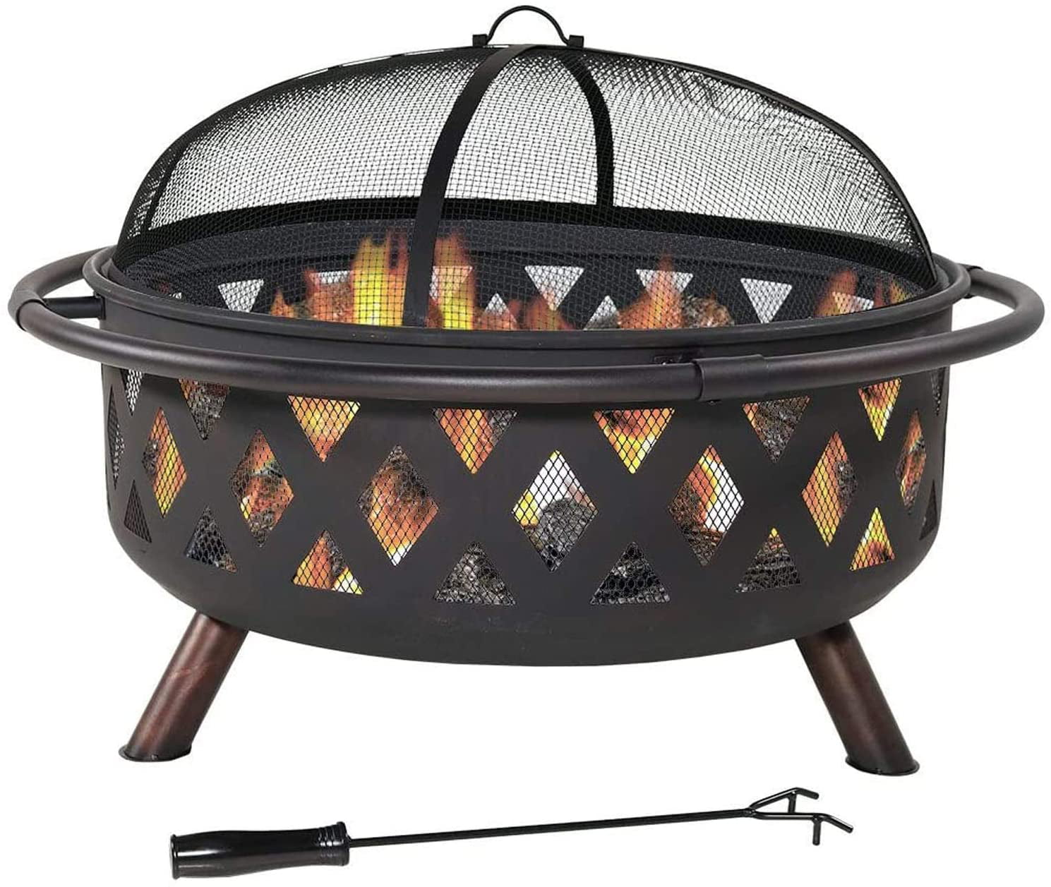 Libby Fire Pit - Sphere Outdoor Wood Burning and Grill for Camping and Picnic - Portable Steel Frame with Legs. Mesh Cover. Poker - Bonfire and Cooking in The Patio. Deck. Garden. Backyard