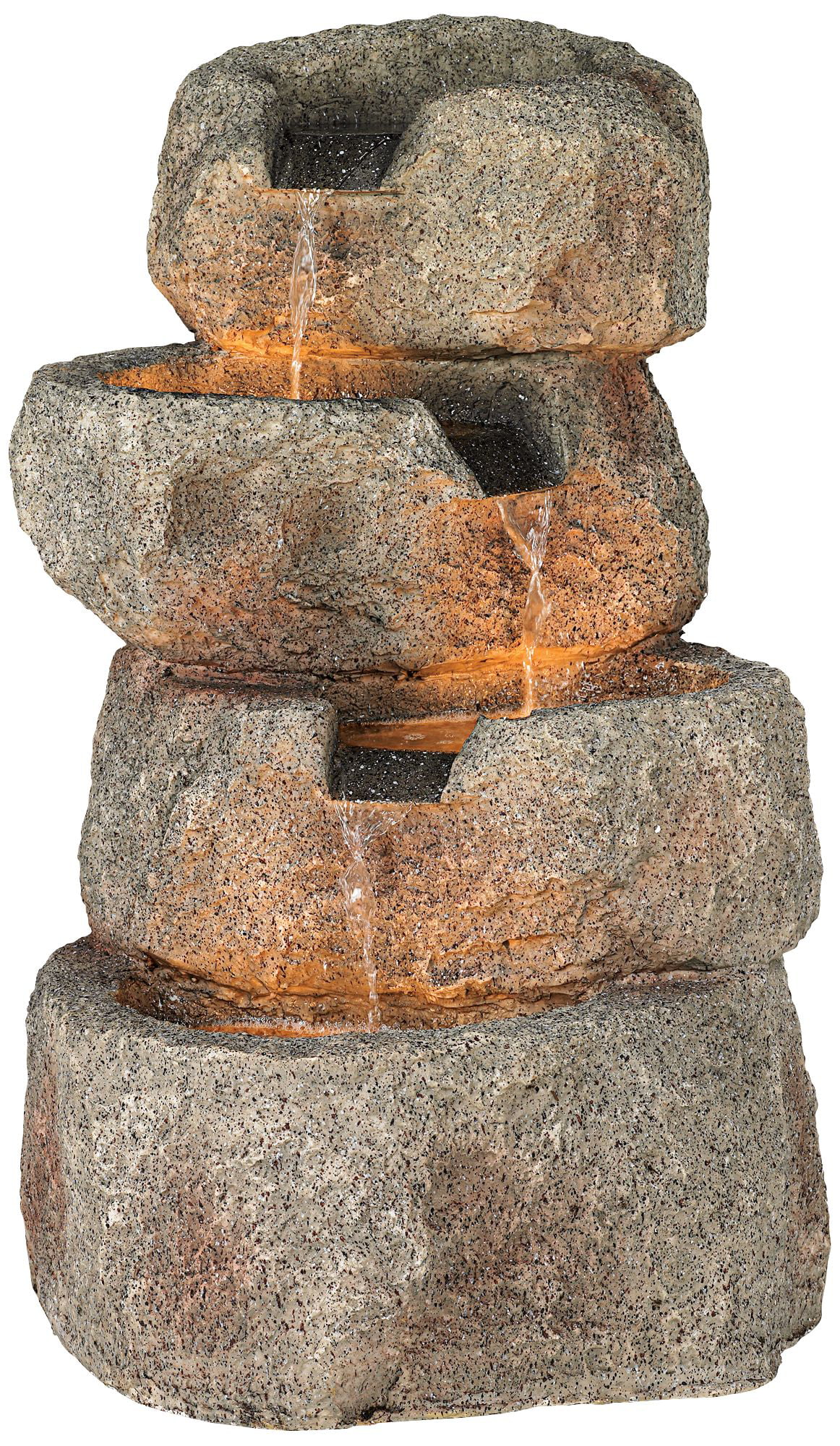 John Timberland Rustic Zen Outdoor Floor Water Fountain with Light LED 30″ High Rock Waterfall for Yard Garden Home Patio Deck