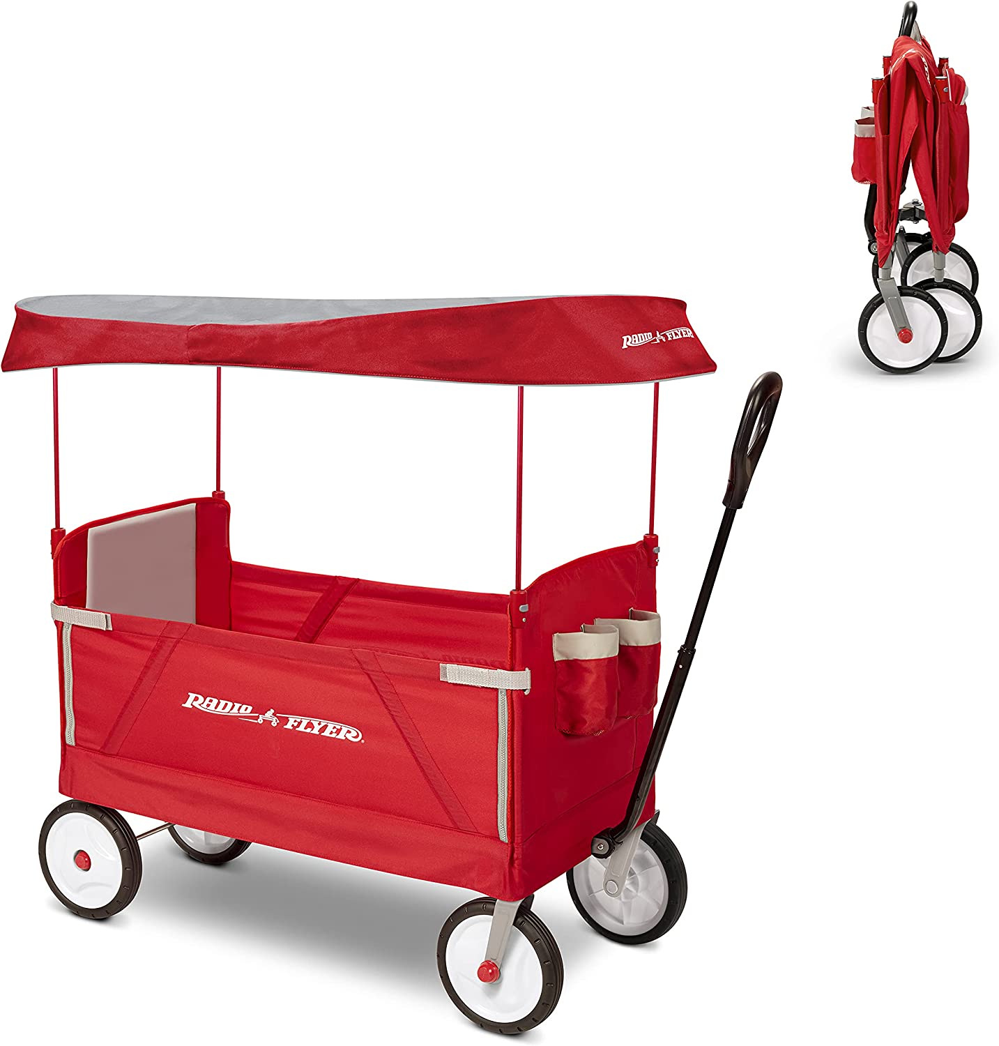 Radio Flyer 3-In-1 EZ Folding. Outdoor Collapsible Wagon for Kids & Cargo. Red Folding Wagon. Canopy