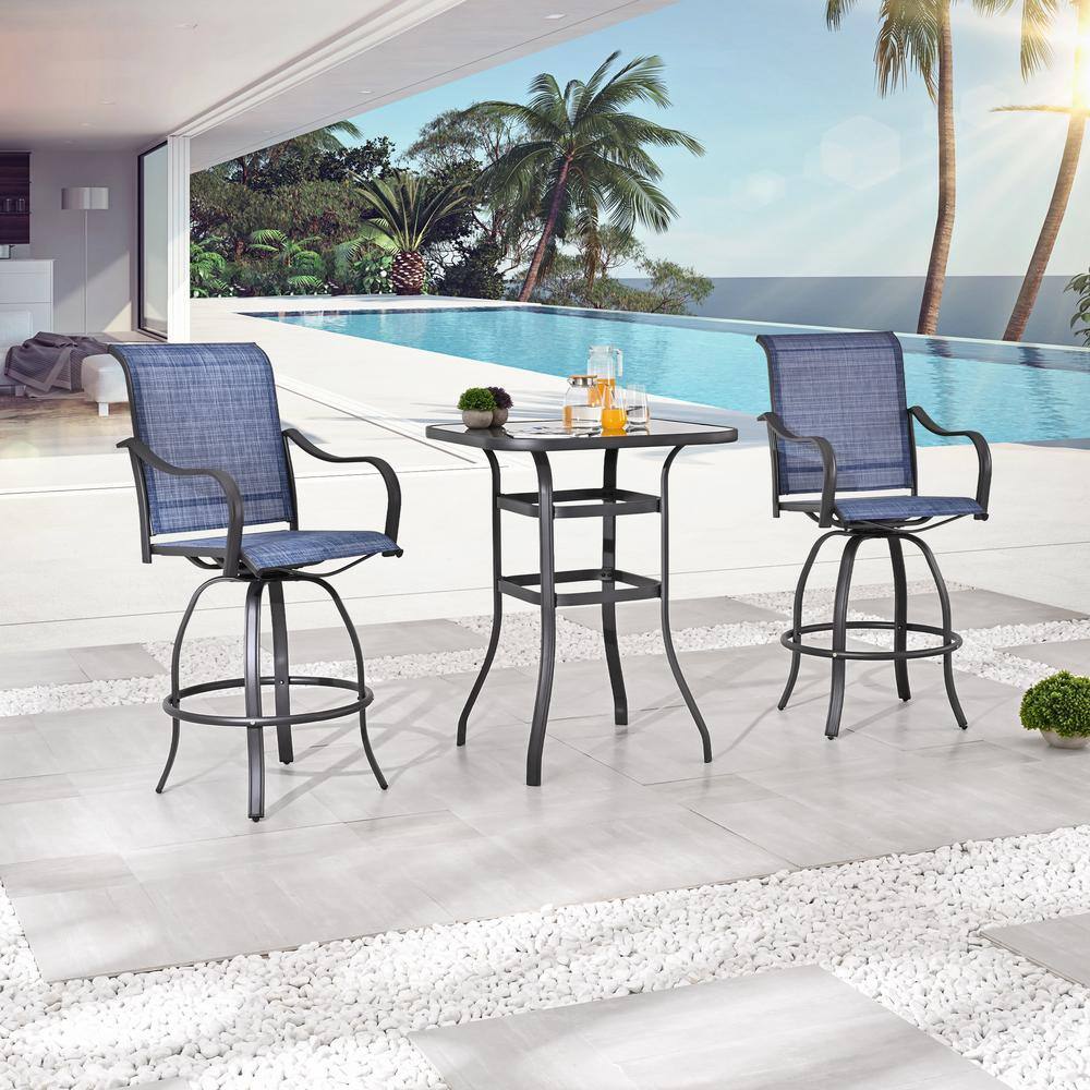 Patio Festival  Blue 3-Piece Outdoor Sling Square Bar Height Outdoor Bistro Set