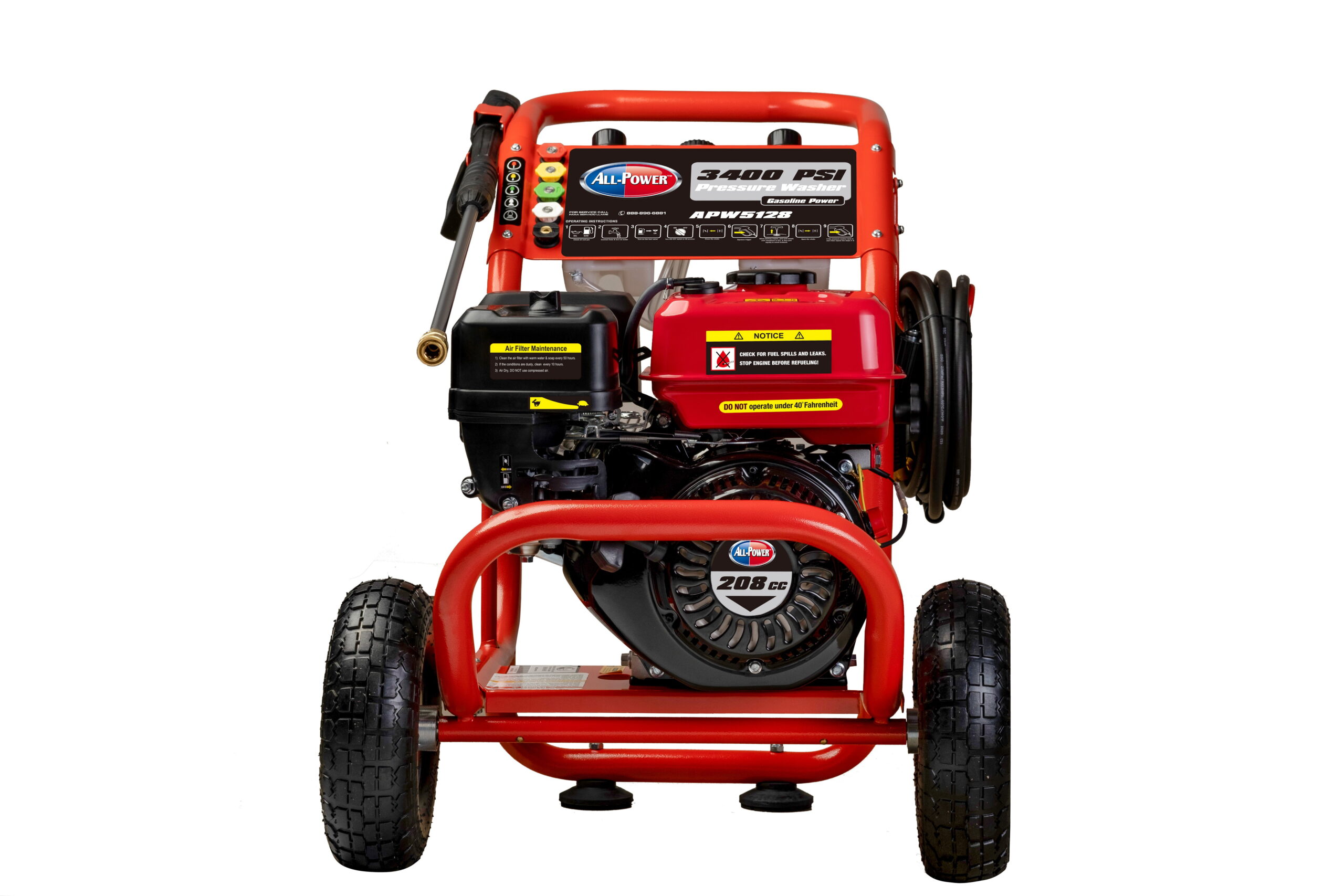 All Power 3400 PSI 2.6 GPM Gas Pressure Washer. 5 Adjustable Nozzles. 30 ft High Pressure Hose. Power Washer for Outdoor Cleaning. APW5128