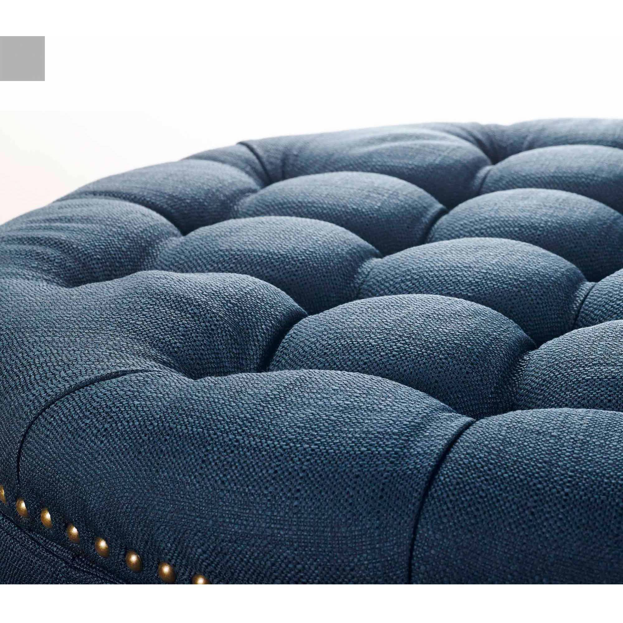 Better Homes & Gardens Round Tufted Storage Ottoman with Nailheads. Navy
