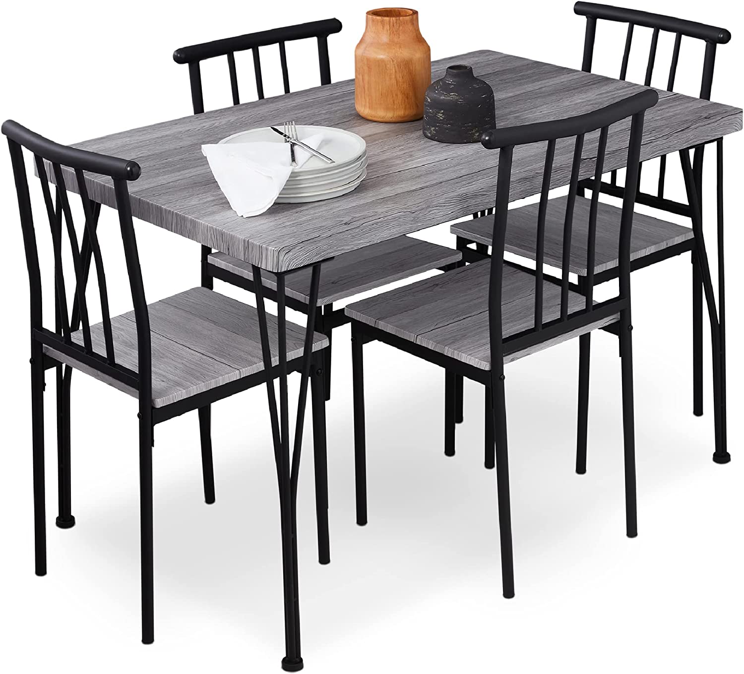 Best Choice Products 5-Piece Metal and Wood Indoor Modern Rectangular Dining Table Furniture Set for Kitchen. Dining Room. Dinette. Breakfast Nook w/ 4 Chairs - Gray