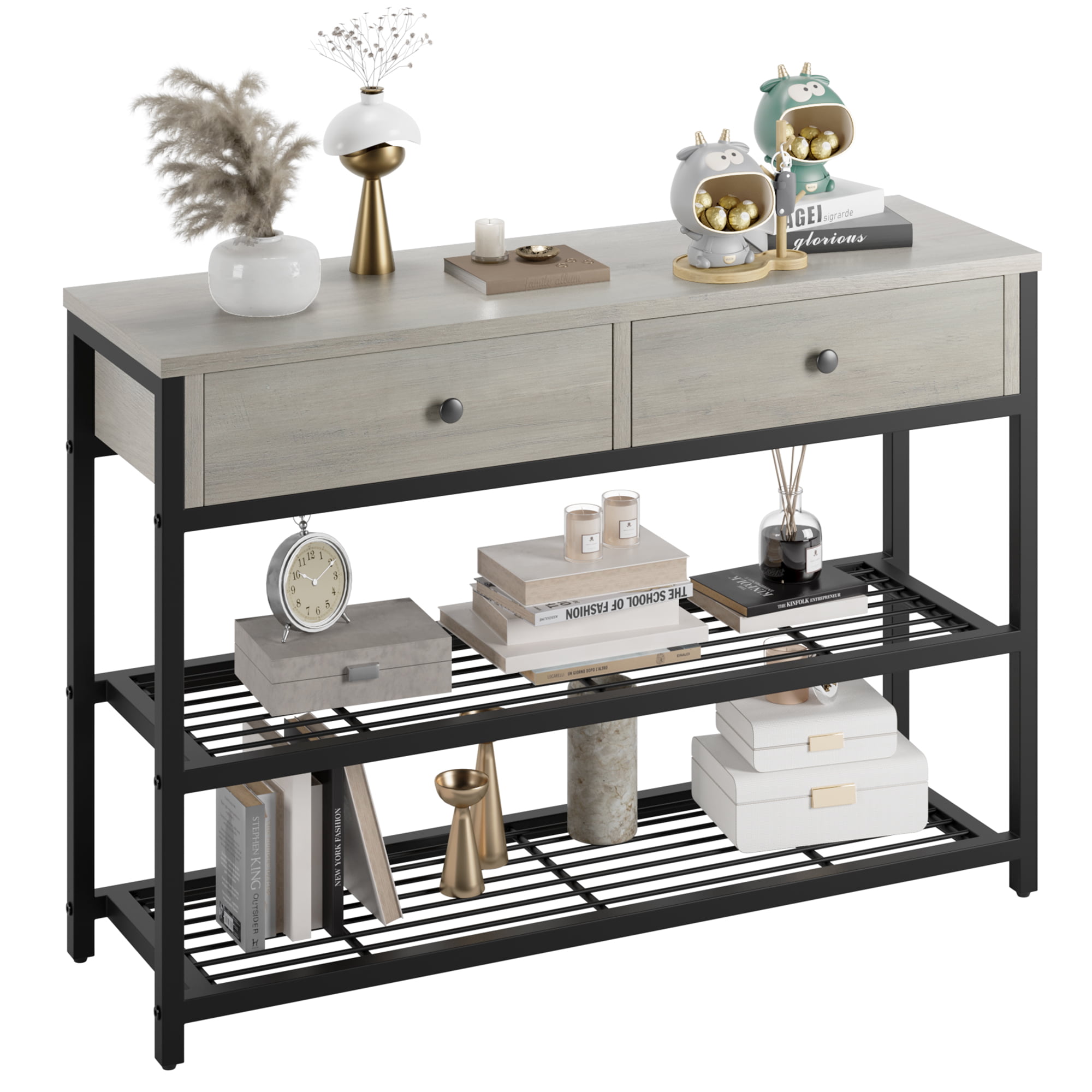 Hellone Console Table with Drawers. Industrial Sofa Table Entryway Table Narrow Long with Storage Shelves for Entryway. Front Hall. Hallway. Sofa. Couch. Living Room. Kitchen