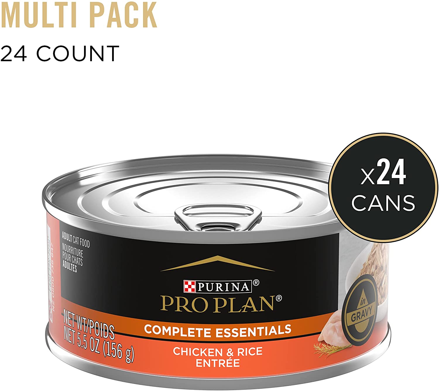 Purina Pro Plan High Protein Cat Food Wet Gravy. Chicken and Rice Entree - (24) 5.5 oz. Pull-Top Cans