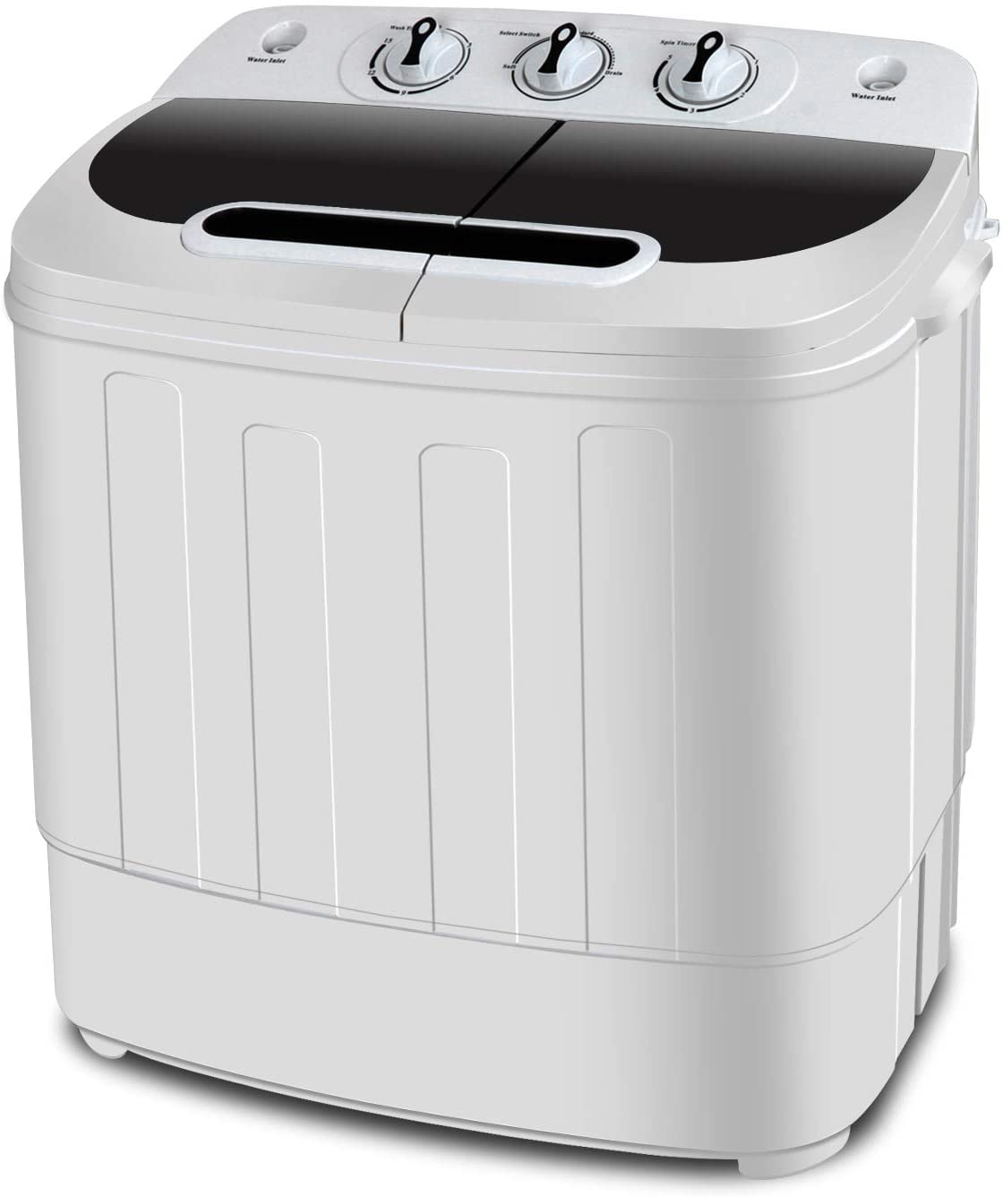 SUPER DEAL Compact Mini Twin Tub Washing Machine. Portable Laundry Washer w/Wash and Spin Cycle Combo. Built-in Gravity Drain. 13lbs