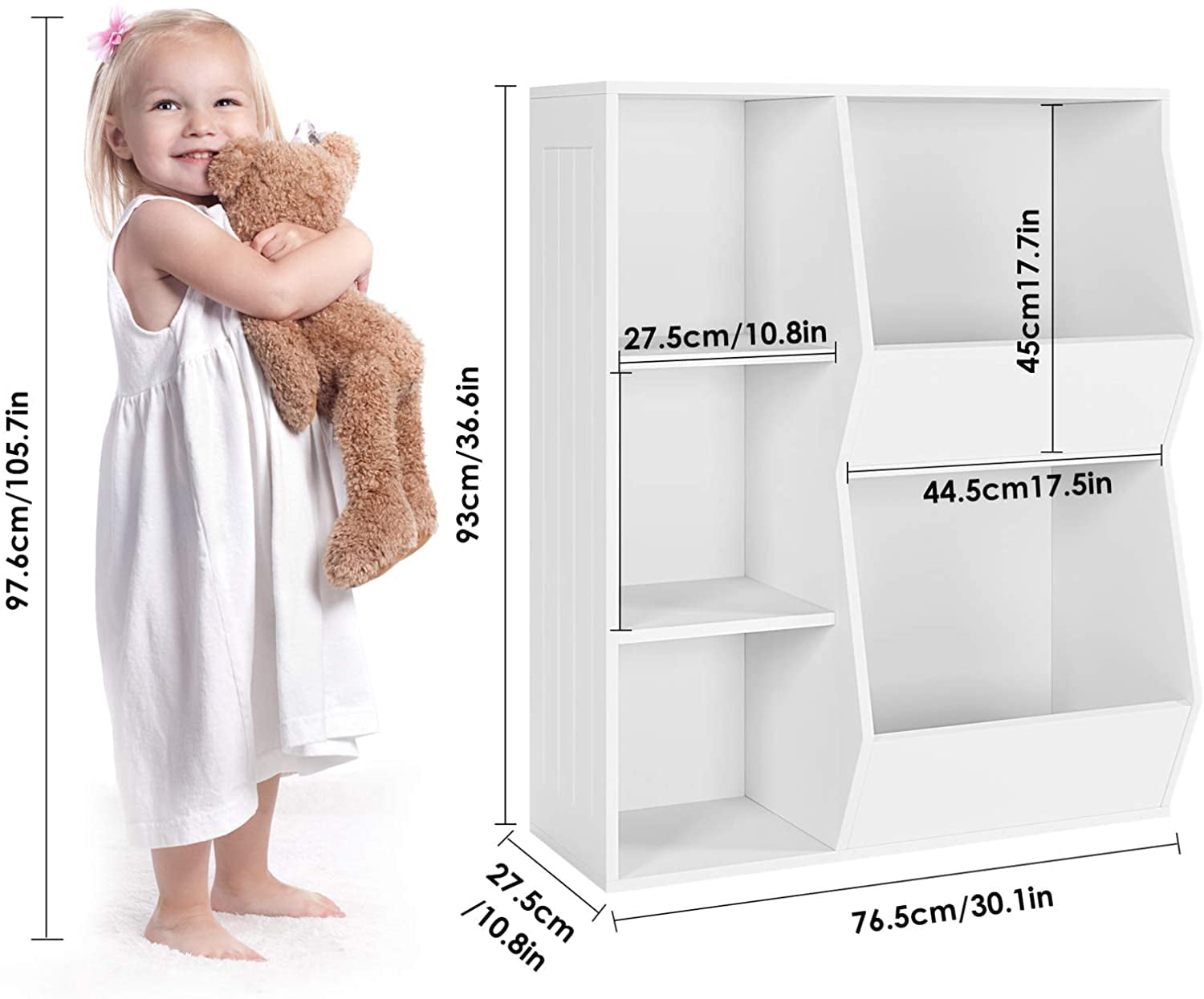 Homfa 5 Cube Kids- Bookcase. Children-s Toy Storage Cabinet. Toddlers- Wide Bookshelf. White Finish