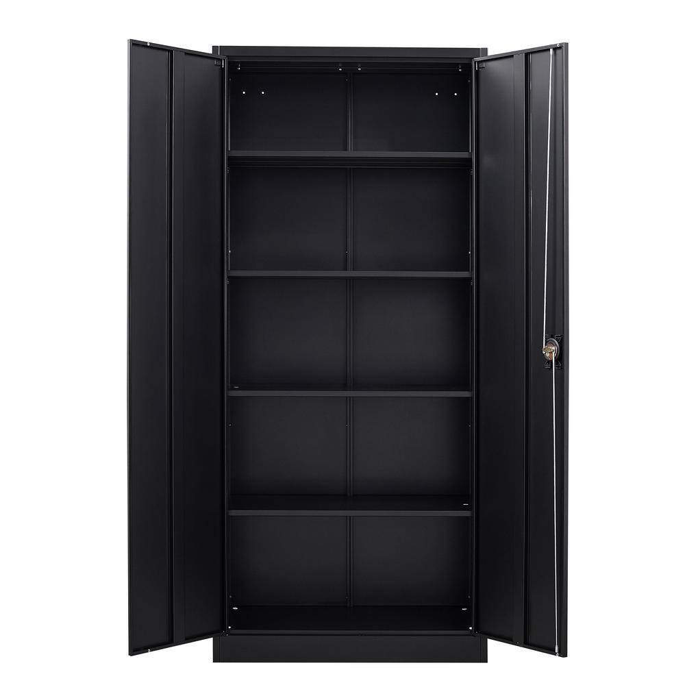 Mlezan DBXS2022160B Metal Garage Storage Cabinet in 31.5″ W x 71″ H x 15.7″ D Black Cabinet 5 Tier Shelves with Doors