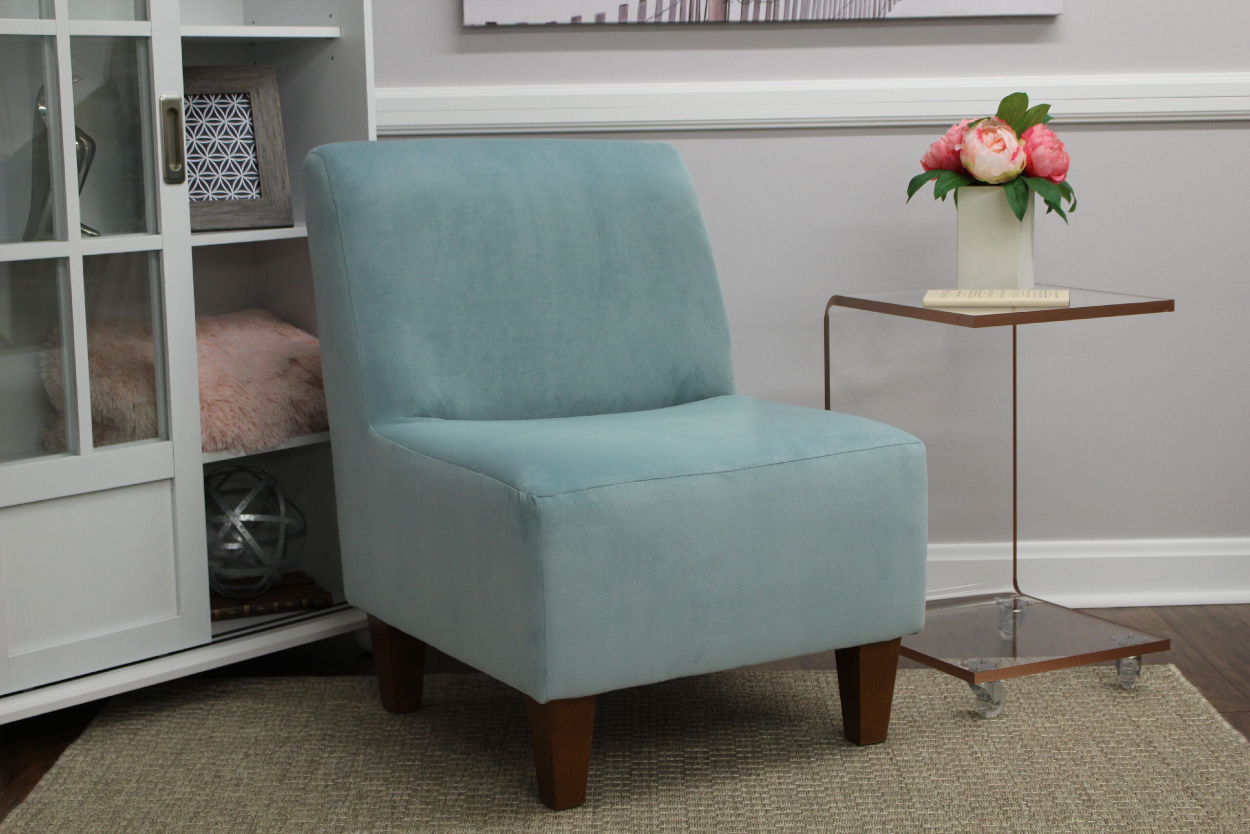 Mainstays Amanda Armless Accent Chair. Carribean Blue