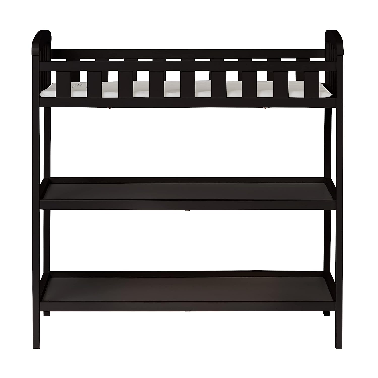 Dream On Me Emily Changing Table In Black. Comes With 1″ Changing Pad. Features Two Shelves. Portable Changing Station. Made Of Sustainable New Zealand Pinewood