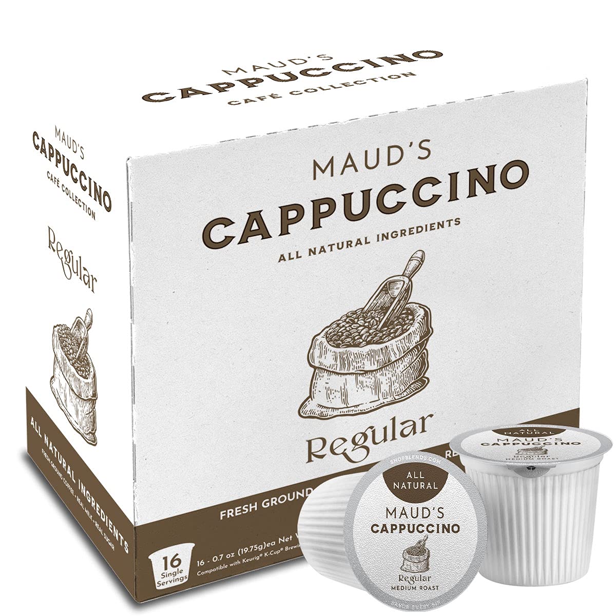Maud-s Classic Cappuccino Coffee Pods (Medium Dark Roast) 16ct Pods. 100% Arabica Coffee