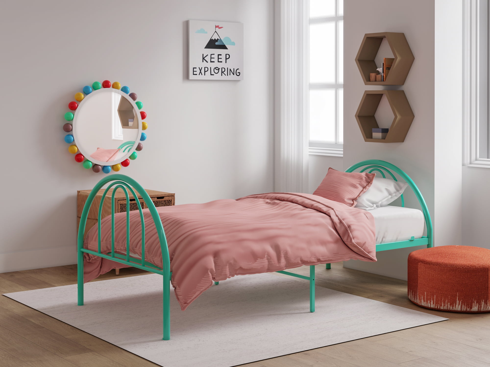 BK Furniture Brooklyn Classic Metal Bed. Twin. Turquoise