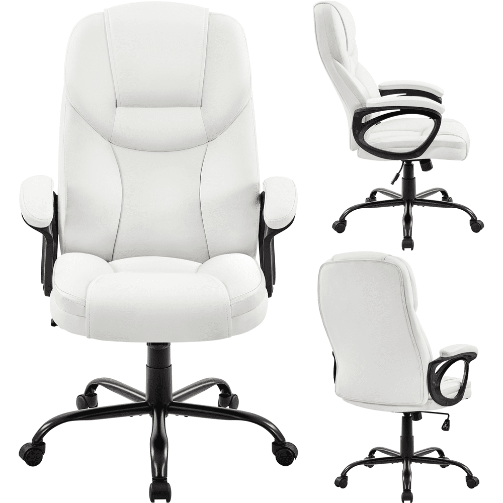 Smile Mart Faux Leather Swivel Office Chair with Ergonomic High Back for Home Office. White