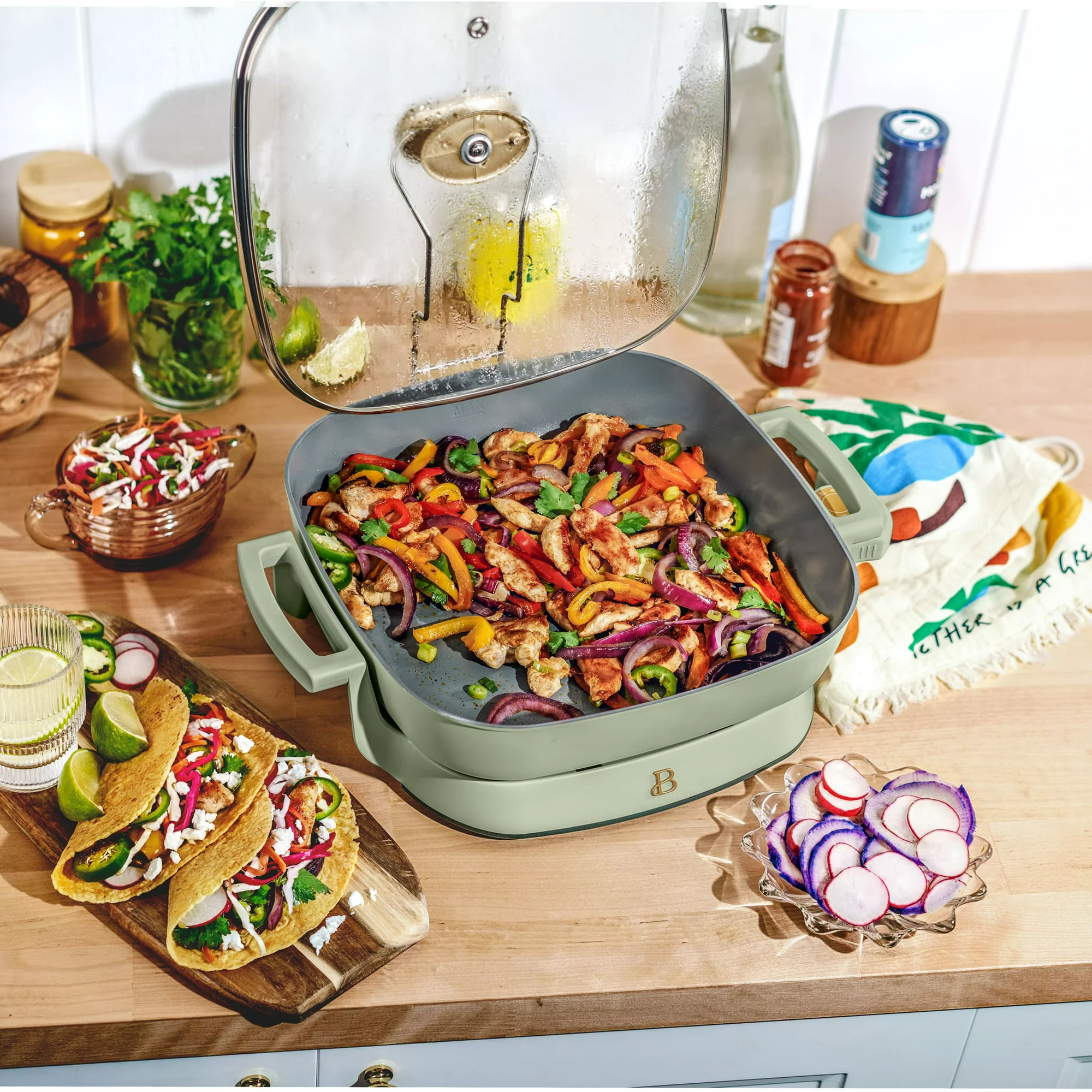 Beautiful 5-in-1 Electric Expandable Skillet. Sage Green by Drew Barrymore. Up to 7 QT (Sage Green)