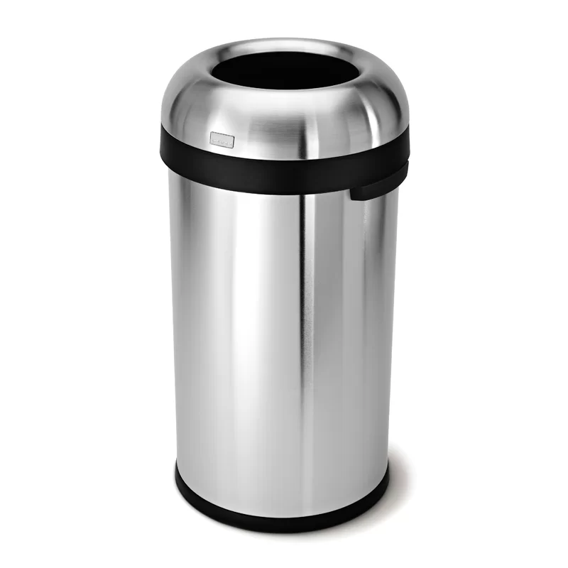 simplehuman 60 Liter / 16 Gallon Bullet Open Top Trash Can. Commercial Grade Heavy Gauge. Brushed Stainless Steel