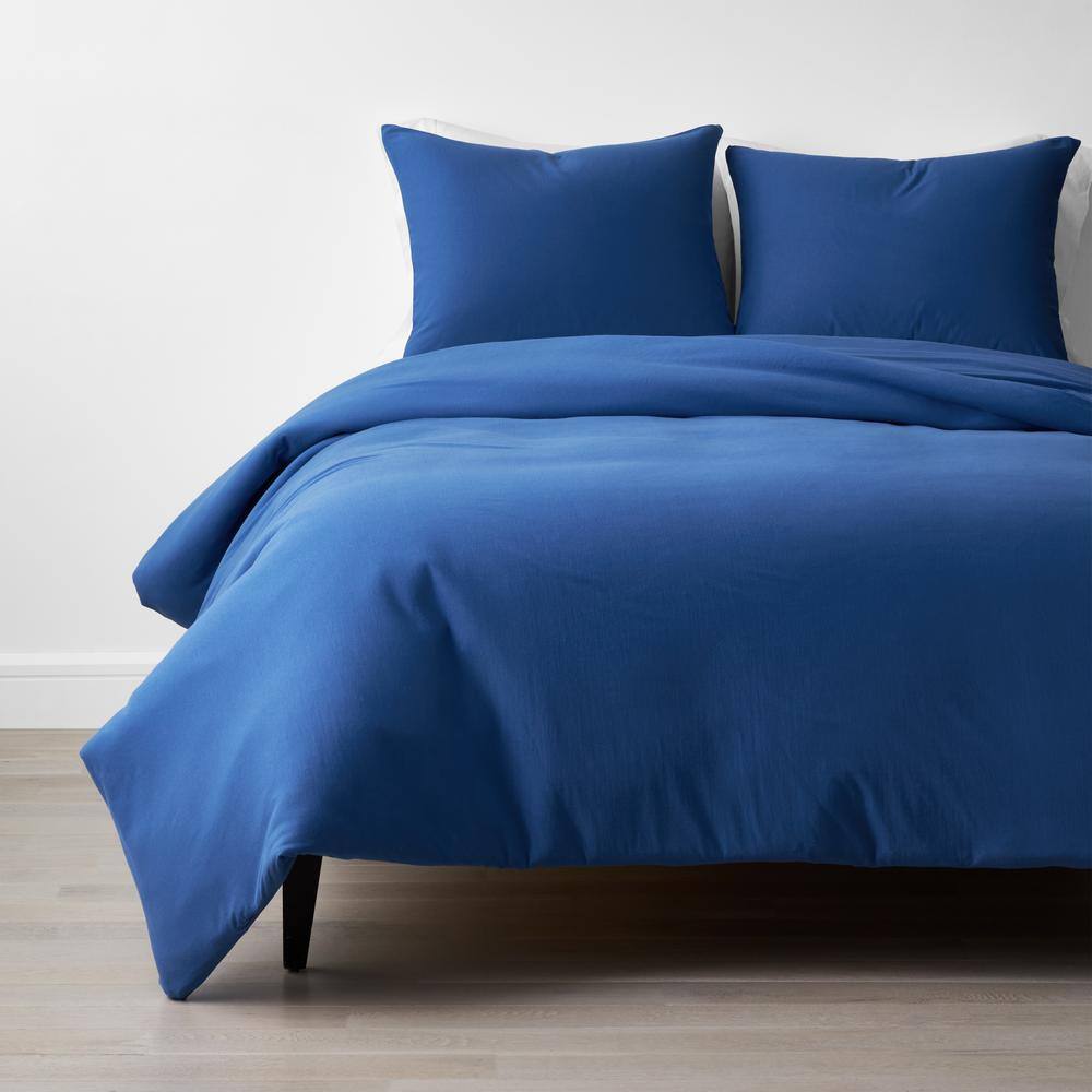 The Company Store  Company Cotton 4-Piece Smoke Blue Solid Cotton Jersey Knit Queen Sheet Set - Smoke Blue