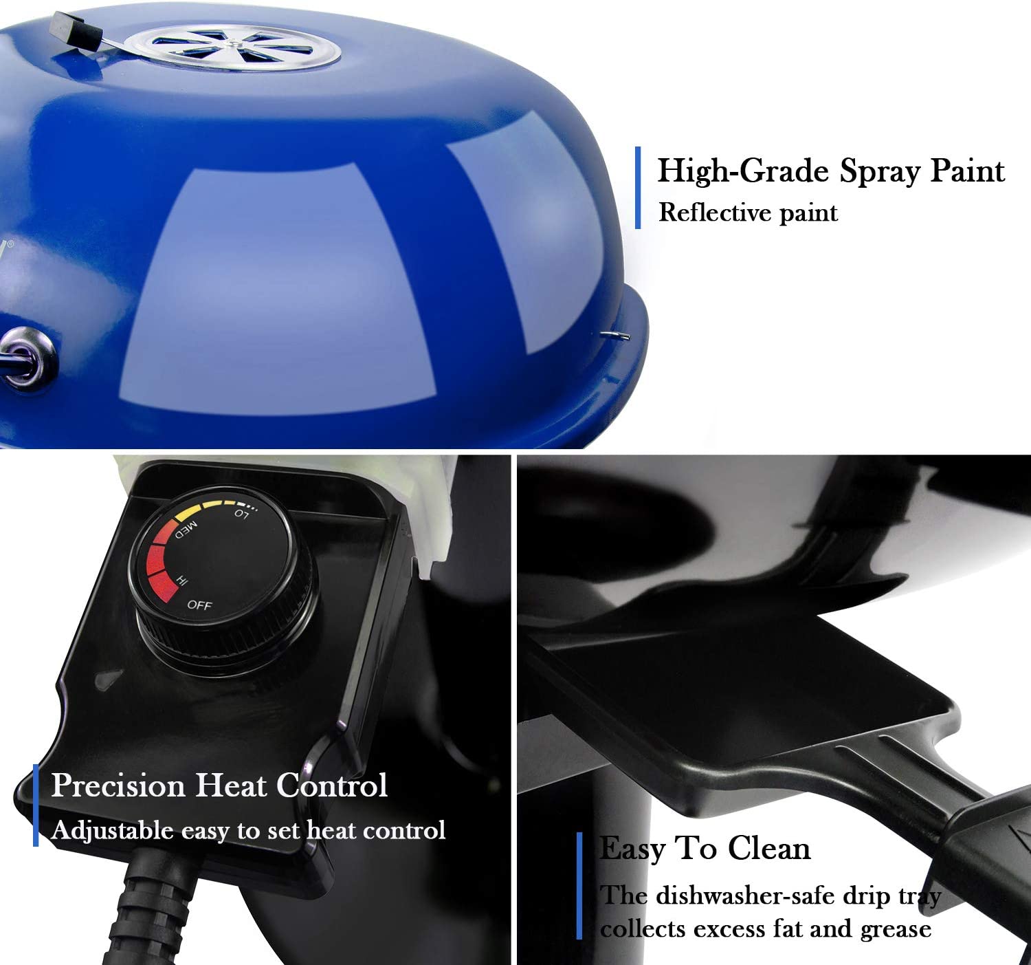 Electric BBQ Grill Techwood 15-Serving Indoor/Outdoor Electric Grill for Indoor & Outdoor Use. Double Layer Design. Portable Removable Stand Grill. 1600W (Stand Blue BBQ Grills)