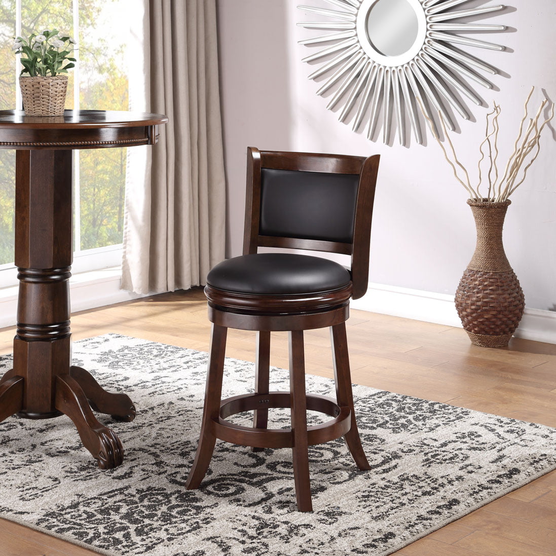 Boraam Augusta 24in. Swivel Wood Counter Stool. Cappuccino Finish