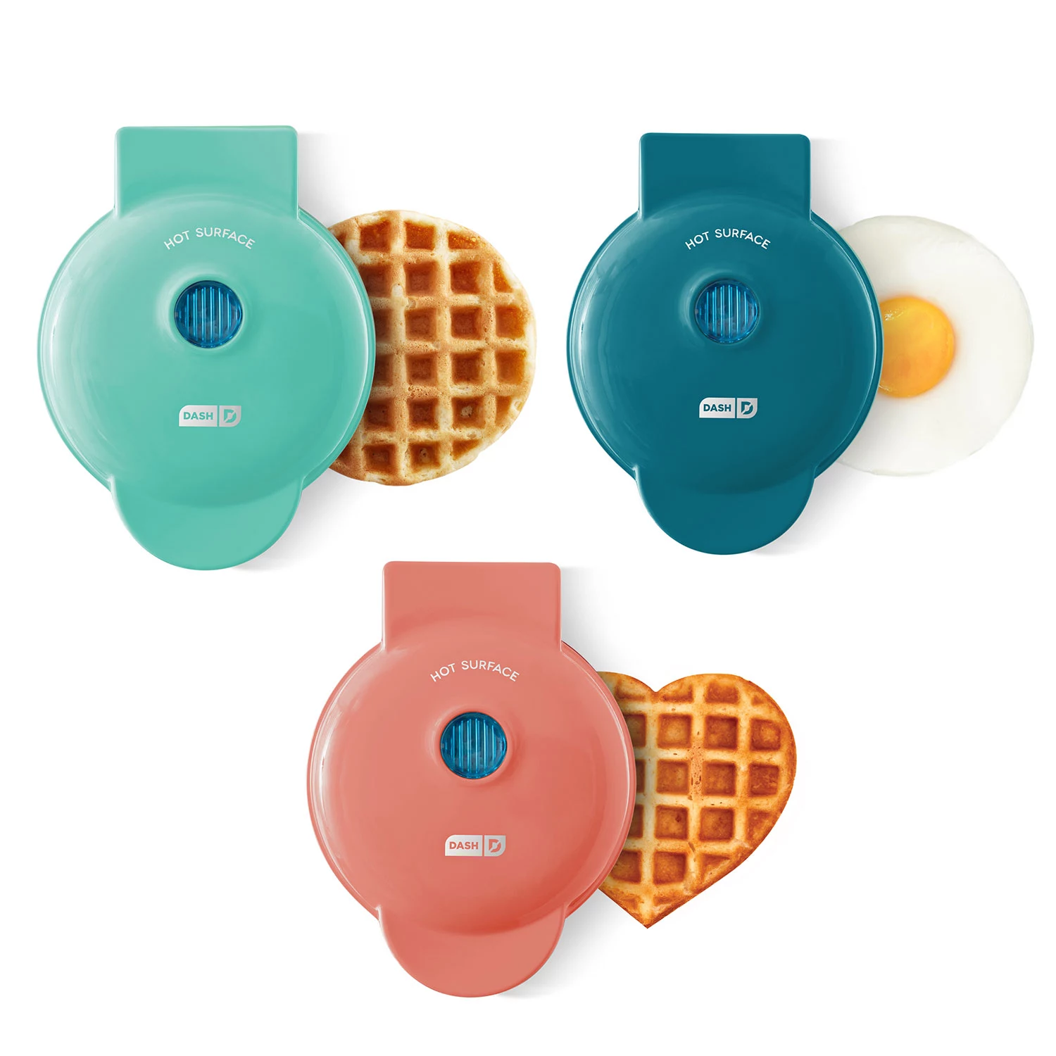DASH Mini Maker 3-Pack Gift Set. Mini Waffle Maker + Mini Heart-Shaped Waffle Maker + Mini Maker Griddle