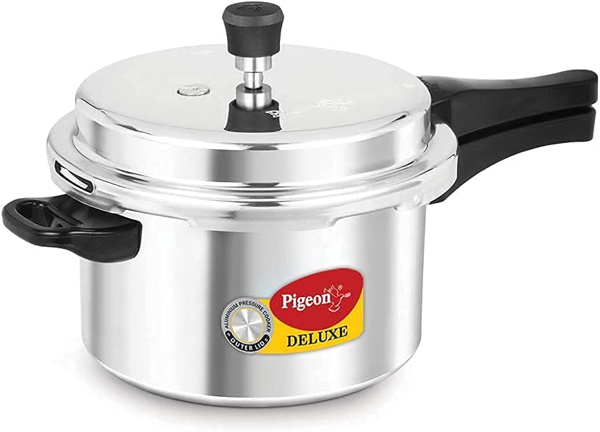 Pigeon 5 Quart Pressure Cooker. Olla de Presion. Gas & Induction Compatible. Pressure Pot for Instant Cooking of Veggies. Soup. Meat. Rice & Legumes. Indian Pressure Cooker 5 Liters. Aluminum. Silver