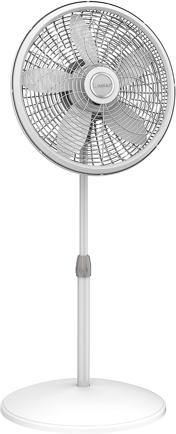 Lasko Oscillating Pedestal Fan. Adjustable Height. 3 Speeds. for Bedroom. Living Room. Home Office and College Dorm Room. 18″. White. 1820