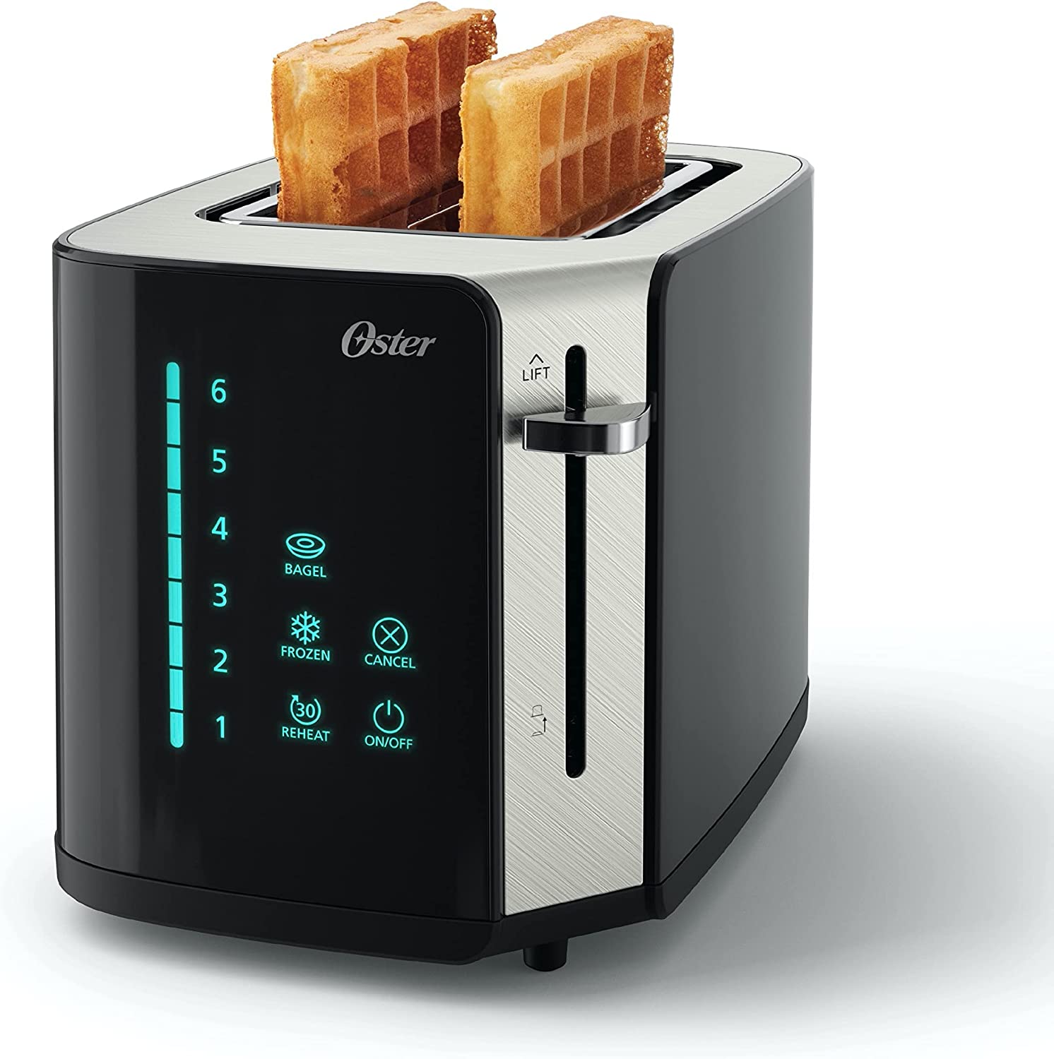 Oster 2-Slice Toaster. Touch Screen with 6 Shade Settings and Digital Timer. Black/Stainless Steel
