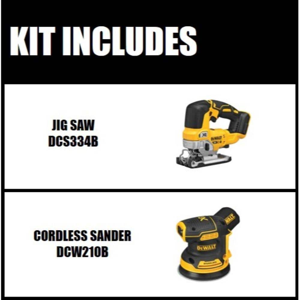 DEWALT DCS334BW210B 20V MAX XR Cordless Brushless Jigsaw and 5 in. Random Orbital Sander (Tools Only)