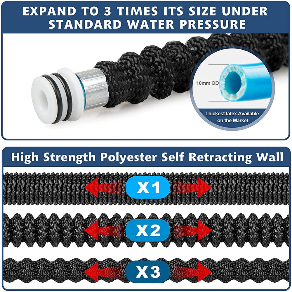 75FT Garden Hose Expandable: Expandable Water Hose with Durable 3-Layers Latex and 10 Function Nozzle. Best Choice for Watering and Washing