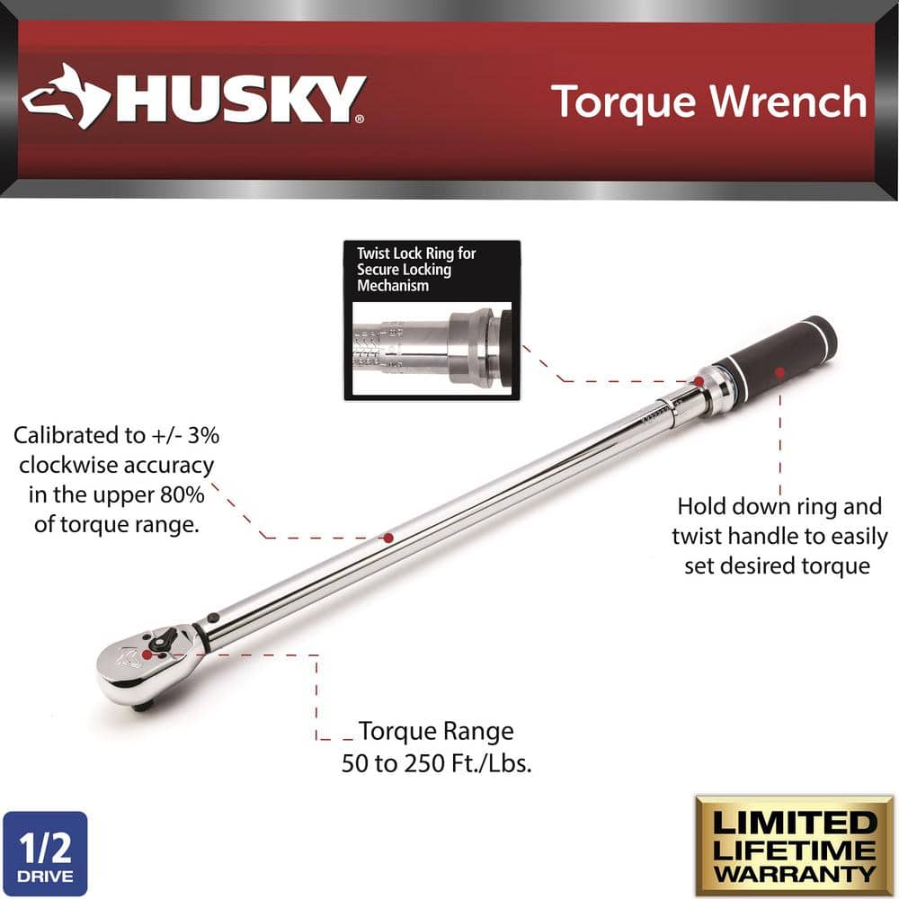 Husky H2DTWA-03 50 ft./lbs. to 250 ft./lbs. 1/2 in. Drive Torque Wrench
