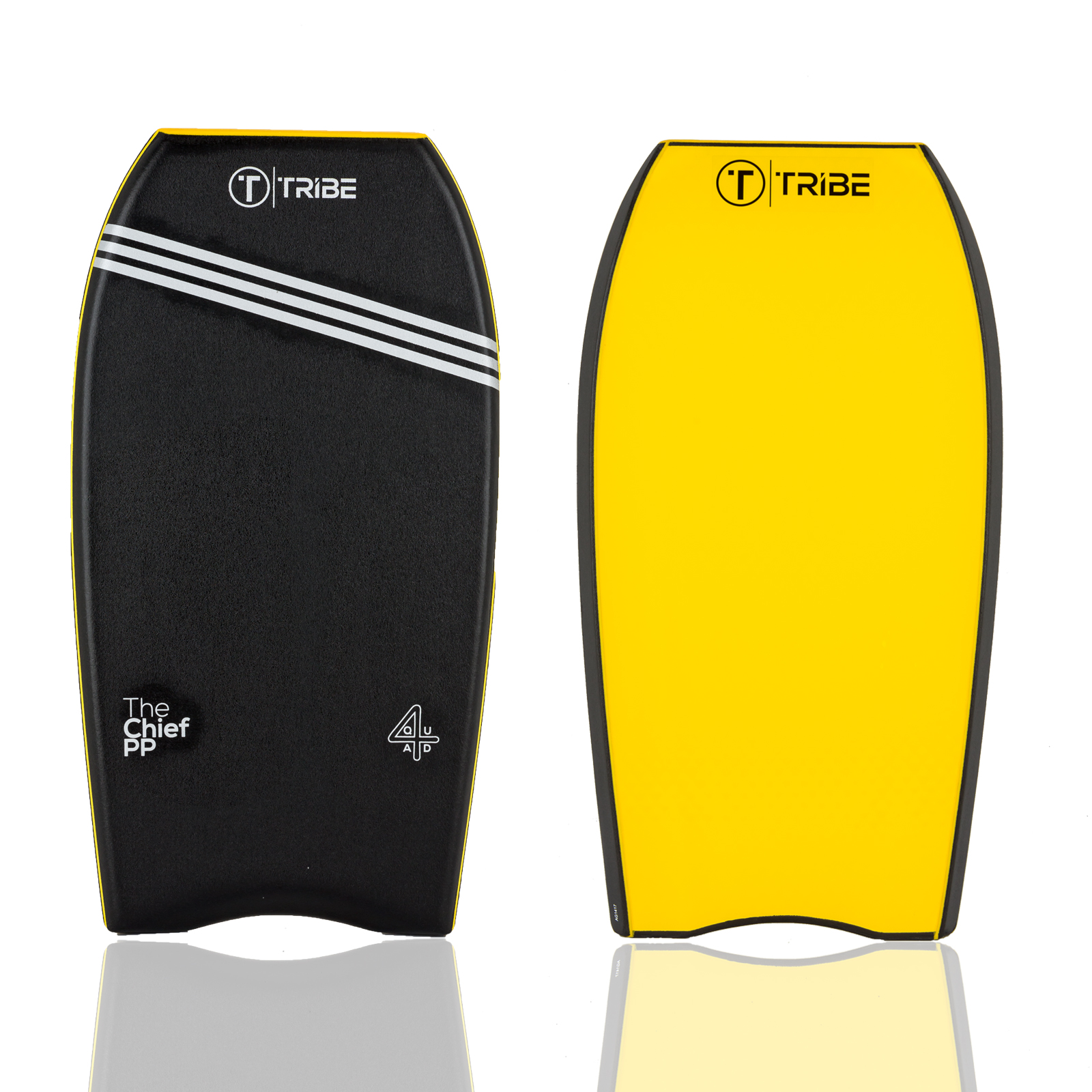 Tribe Chief Pro Quad 41.5″ BK/BK/YL Bodyboard by Tribe Boards