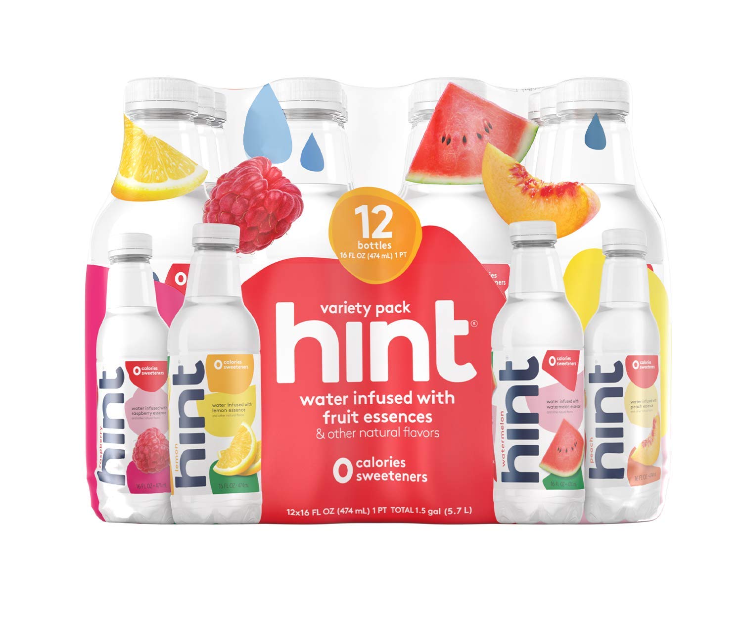 Hint Water Fruit Stand Variety Pack (Pack of 12). 16 Ounce Bottles. 3 Bottles Each