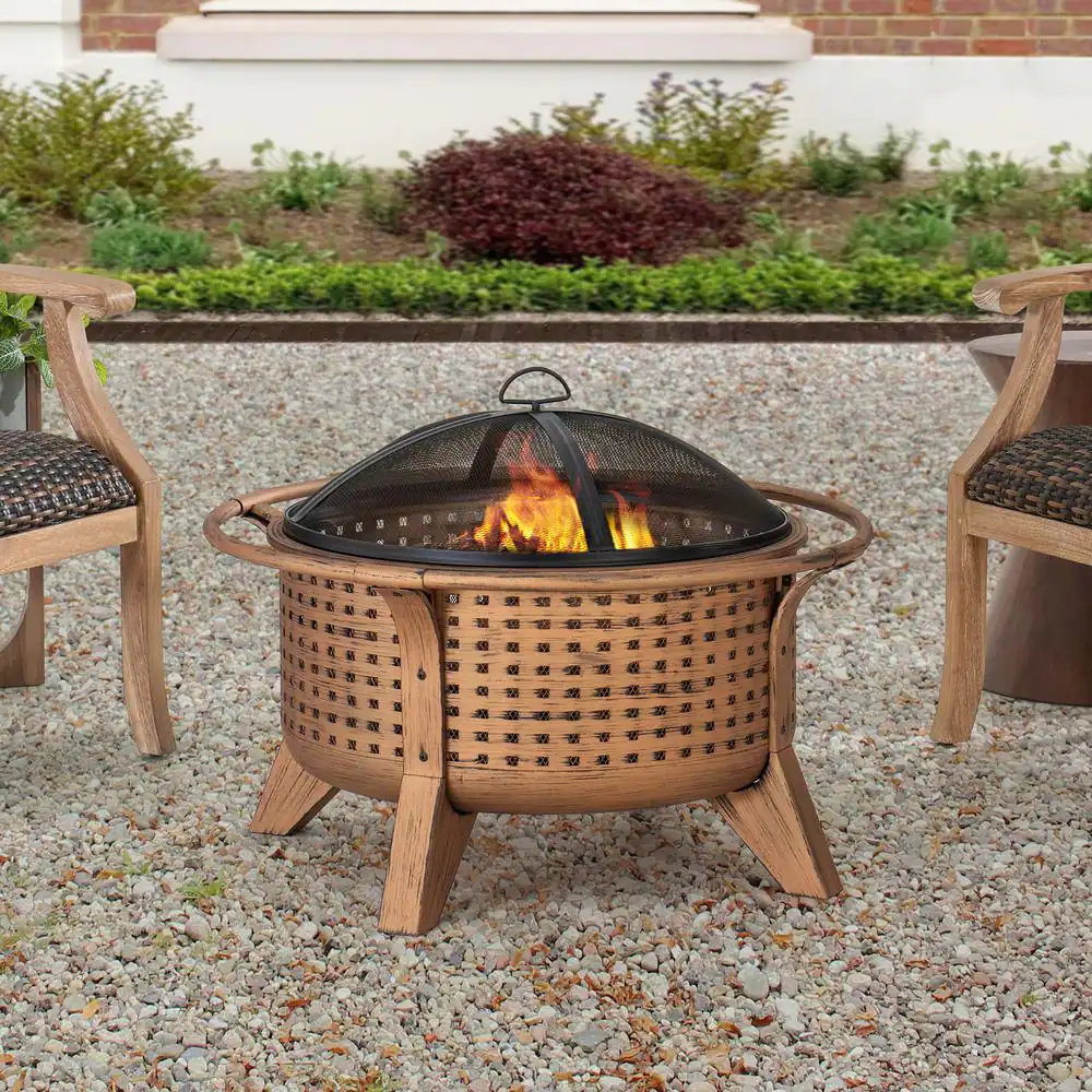 Sunjoy A301026800 Woven 30 in. Outdoor Round Wood Burning Firepit