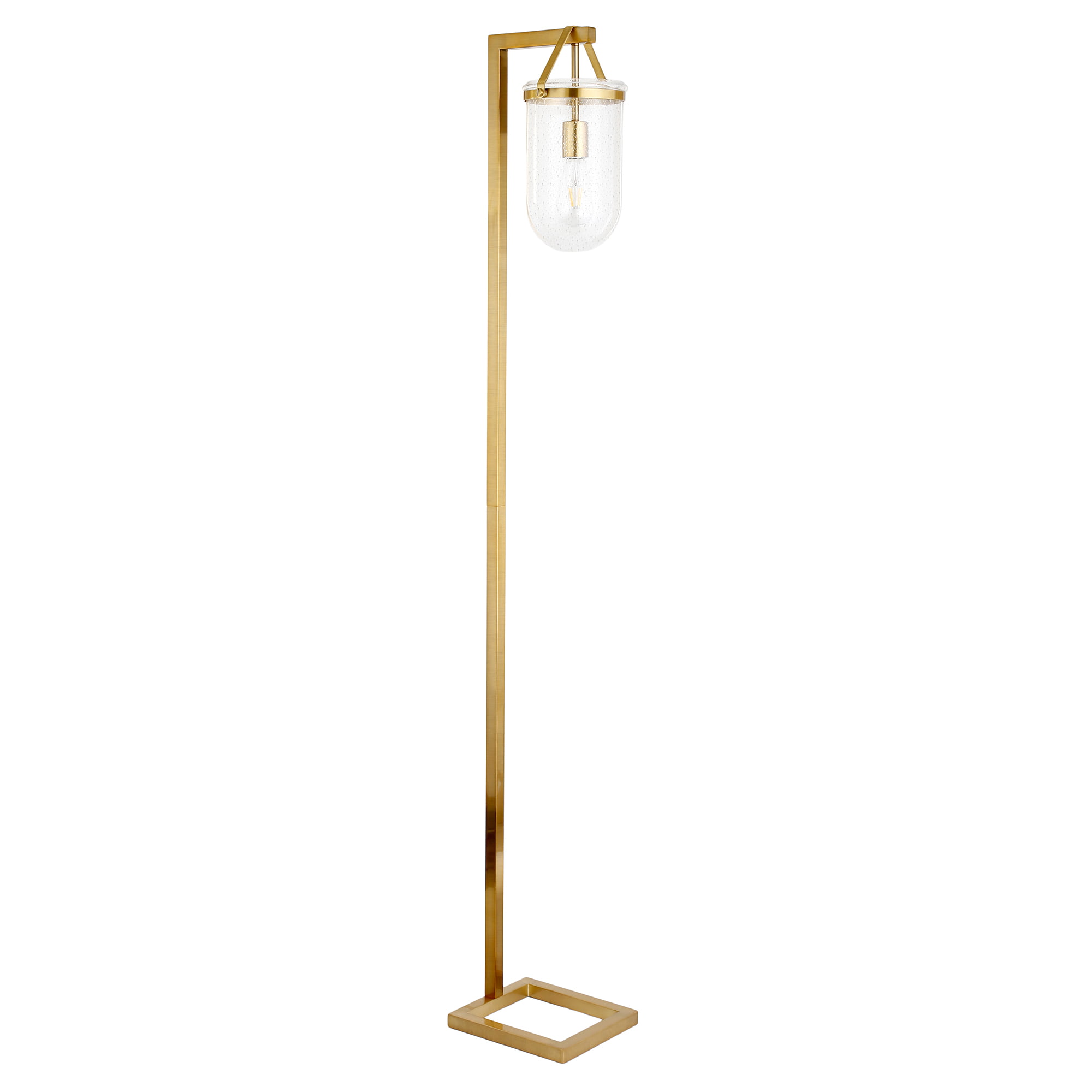 Evelyn&Zoe Modern Farmhouse Brass Floor Lamp with Seeded Glass Shade