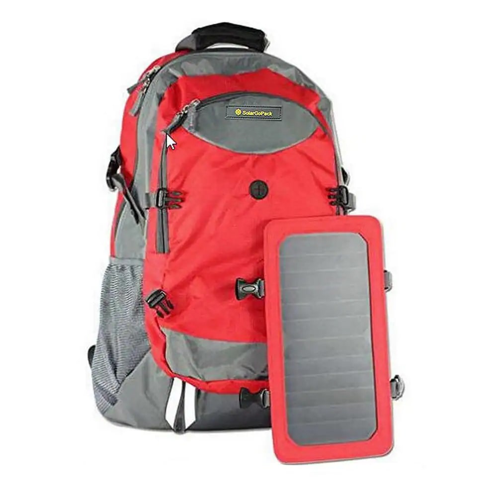 SolarGoPack Solar Backpack. 10k mAh battery. 7-Watt Solar Panel in Red