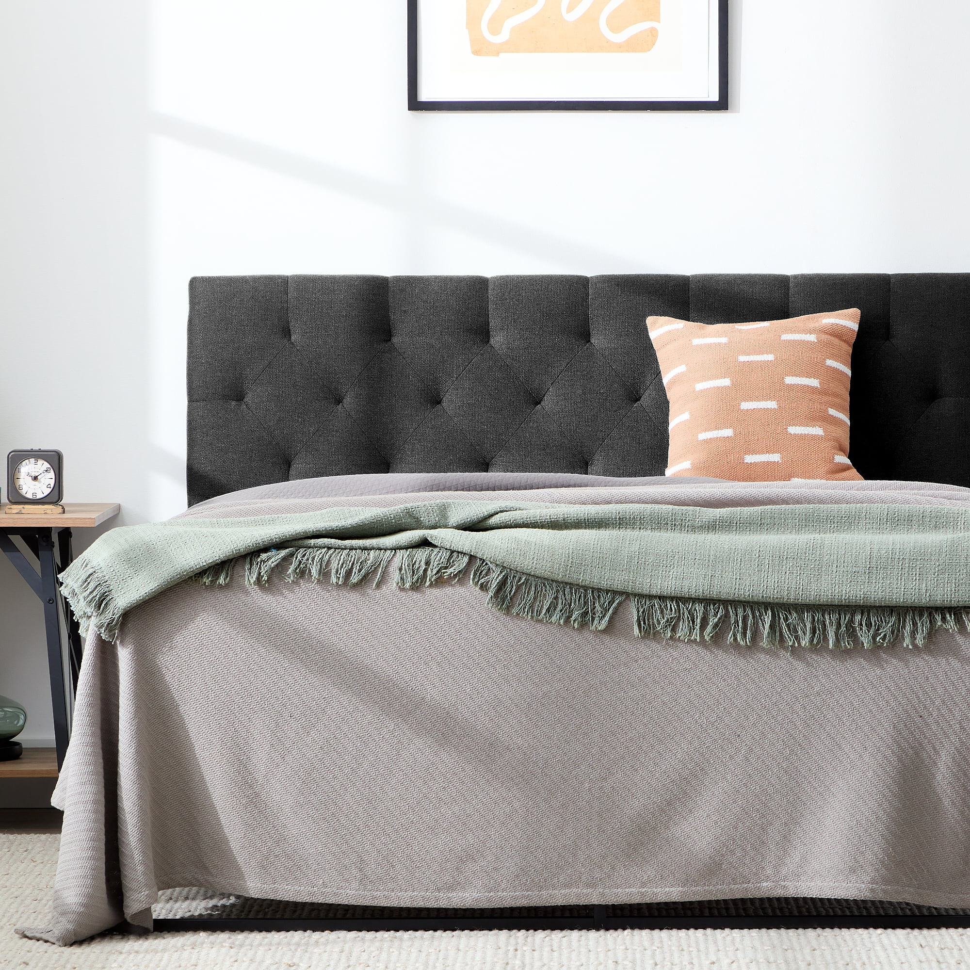 Rest Haven Eugene Diamond Tufted Upholstered Headboard. Full. Charcoal