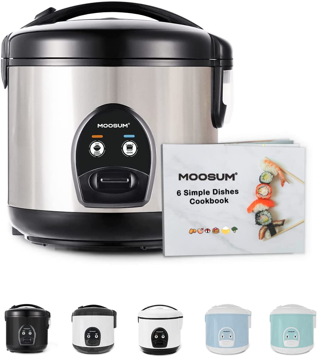 MOOSUM Electric Rice Cooker with One Touch for Asian Japanese Sushi Rice. 5-cup Uncooked/10-cup Cooked. Fast&Convenient Cooker with Ceramic Nonstick inner pot. Stainless Steel Housing and Auto Warmer