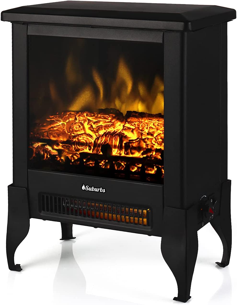 TURBRO Suburbs TS17 Compact Electric Fireplace Stove. 18 Freestanding Stove Heater with Realistic Flame - CSA Certified - Overheating Safety Protection - for Small Spaces - 1400W