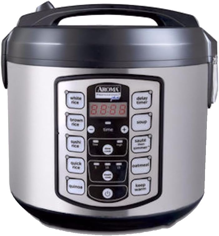 Aroma Housewares ARC-5000SB Digital Rice. Food Steamer. Slow. Grain Cooker. Stainless Exterior/Nonstick Pot. 10-cup uncooked/20-cup cooked/4QT. Silver. Black