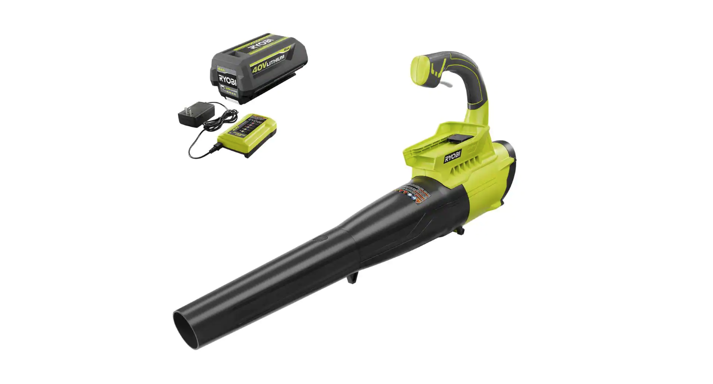RYOBI RY40412VNM 40V 155 MPH 300 CFM Cordless Battery Jet Fan Leaf Blower with 4.0 Ah Battery and Charger